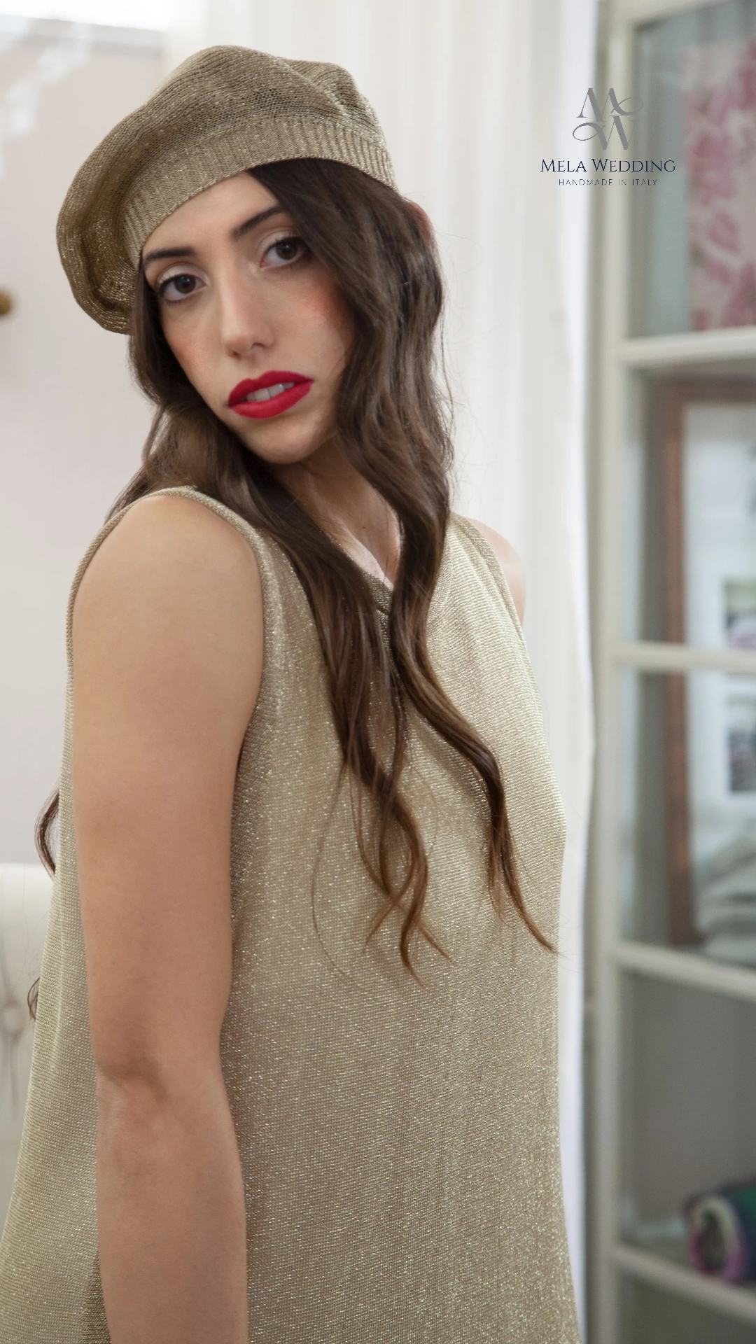 Abito lungo GlamWeave in filato di metallo color oro - Mela Wedding