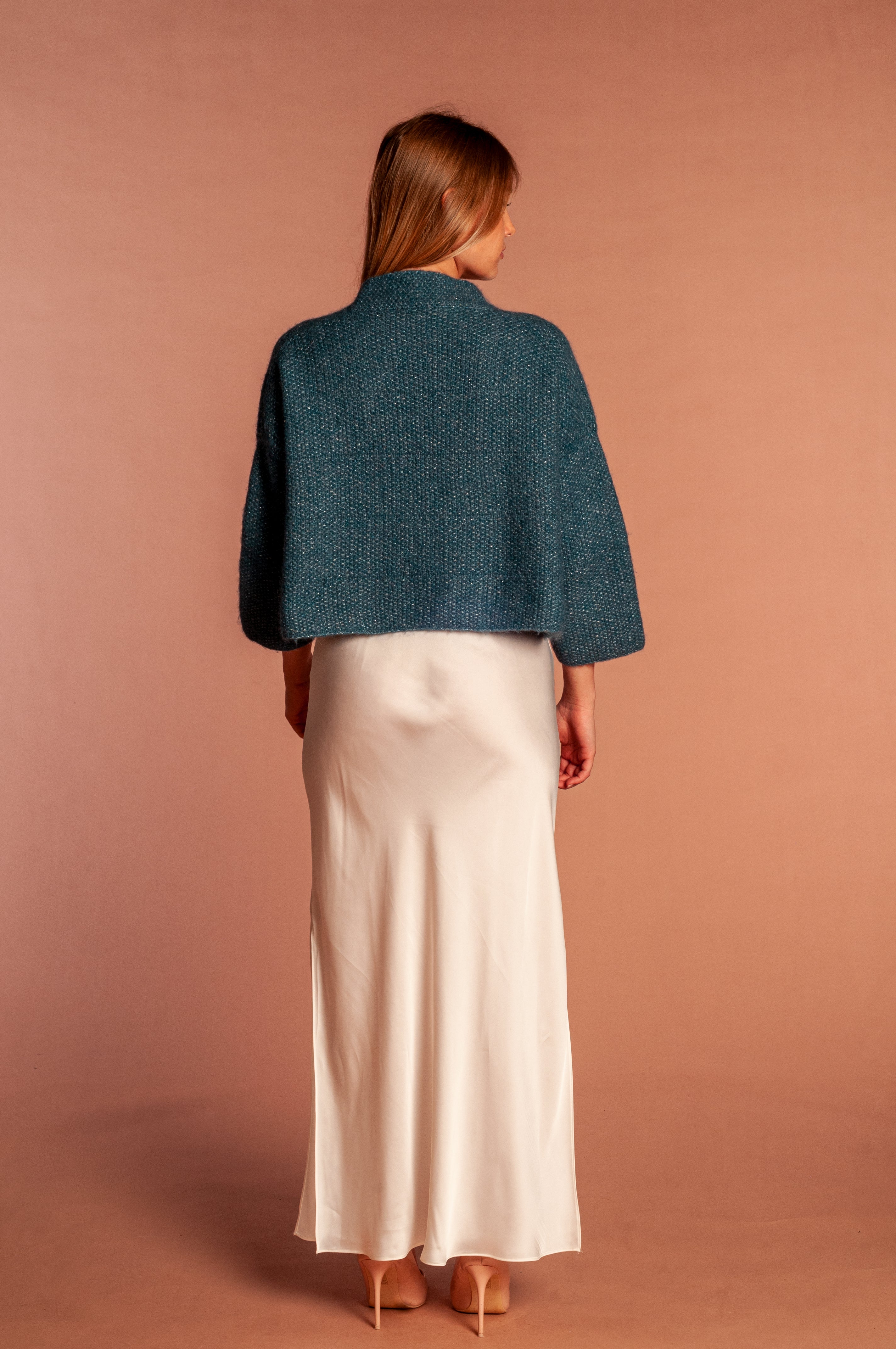Cardigan Corto in mohair e lurex blu ottano - Mela Wedding