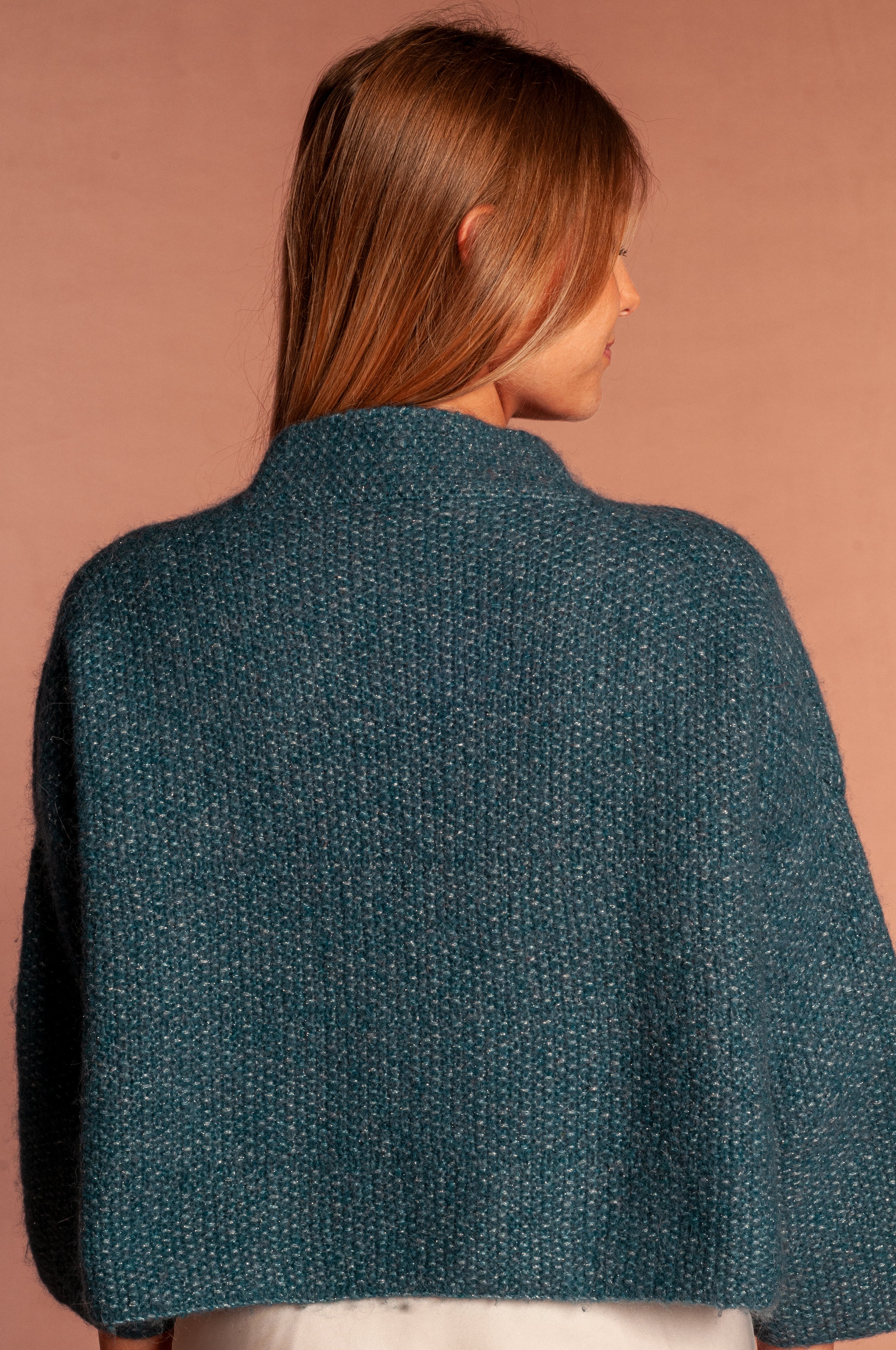 Cardigan Corto in mohair e lurex blu ottano - Mela Wedding