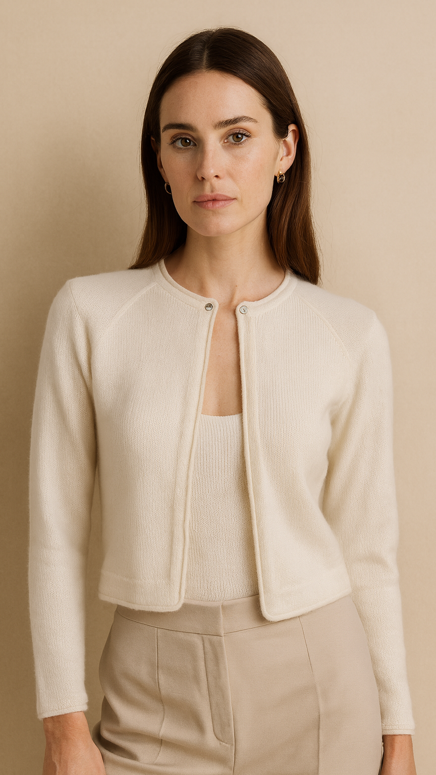 Cardigan corto in cashmere realizzato a mano con rifiniture di lusso