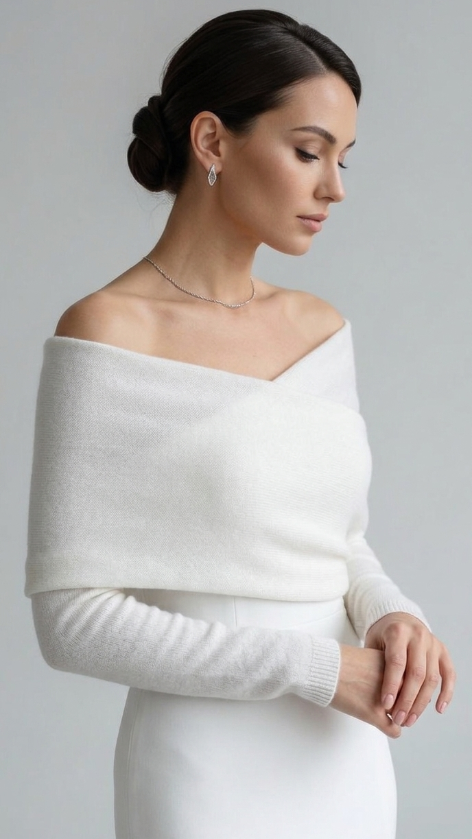 Coprispalle incrociato elegante con maniche in cashmere e mohair realizzato a mano a Roma Made in Italy