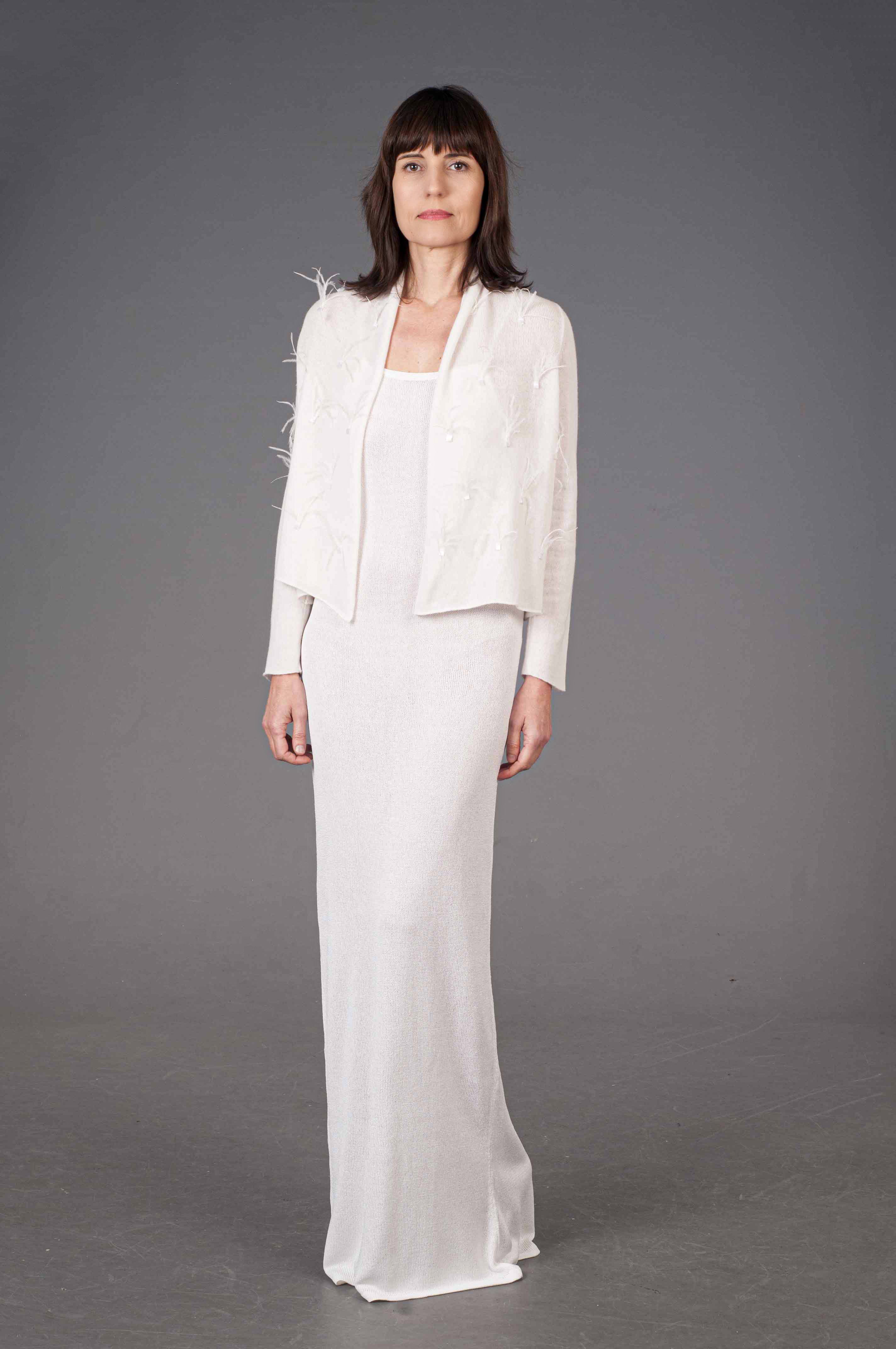 Giacchetto Bolero Cashmere Sposa con Piume di Struzzo - Mela Wedding