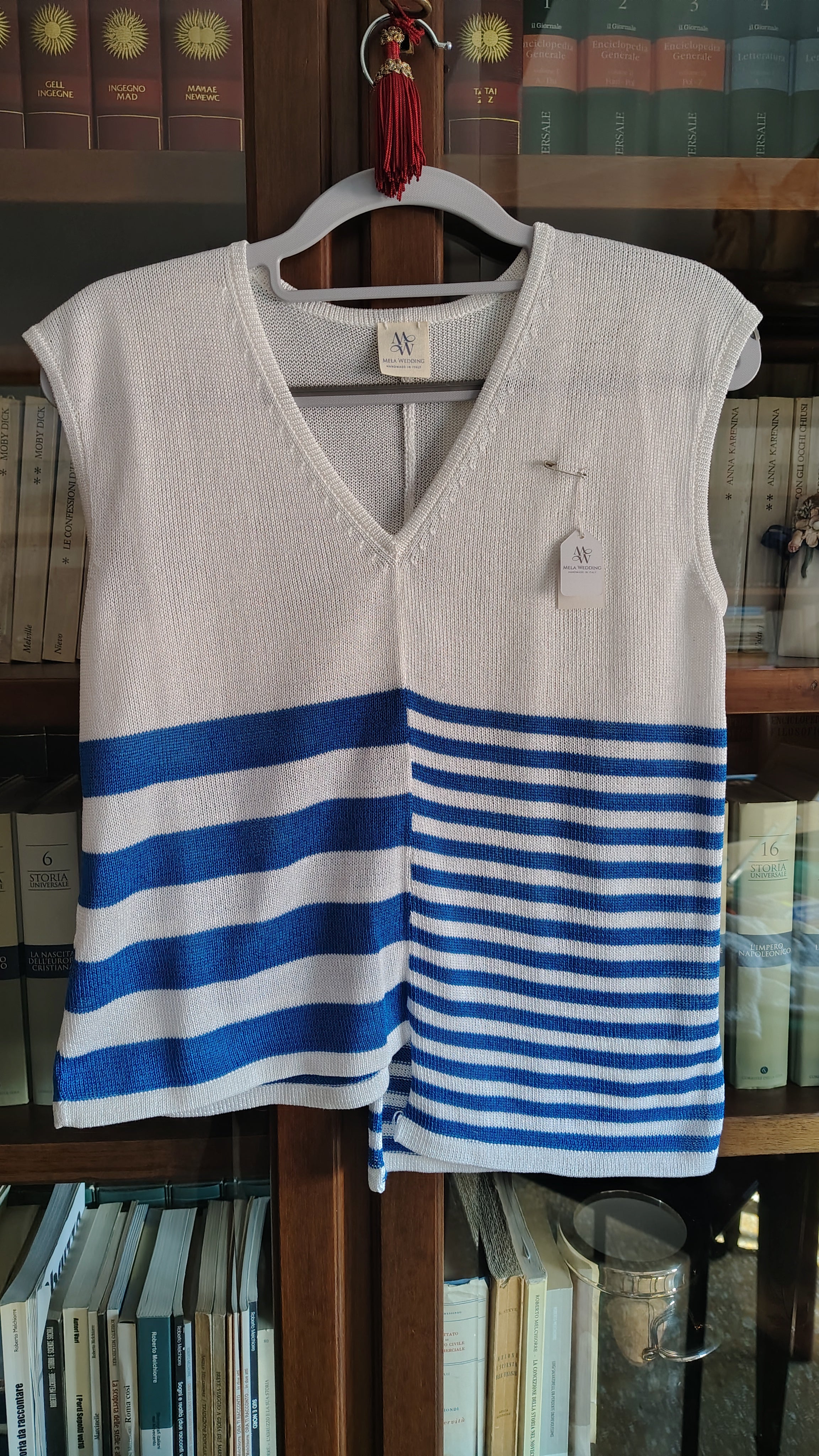 Maglia a righe blu e bianca