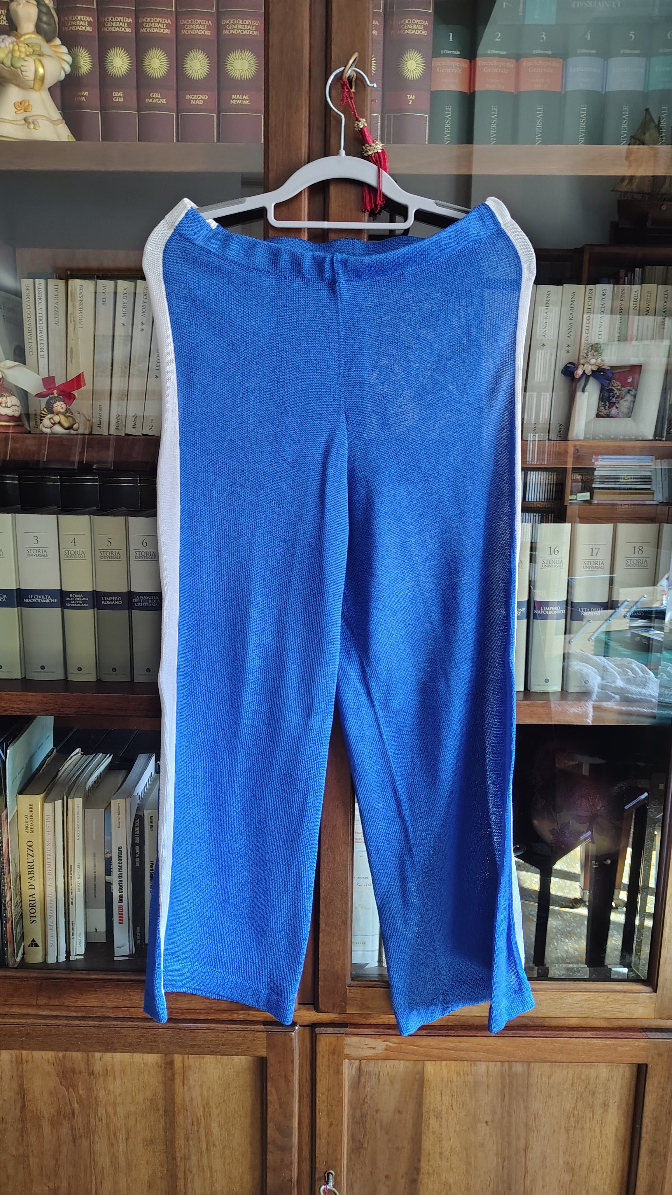 Pantalone palazzo viscosa blu e bianco