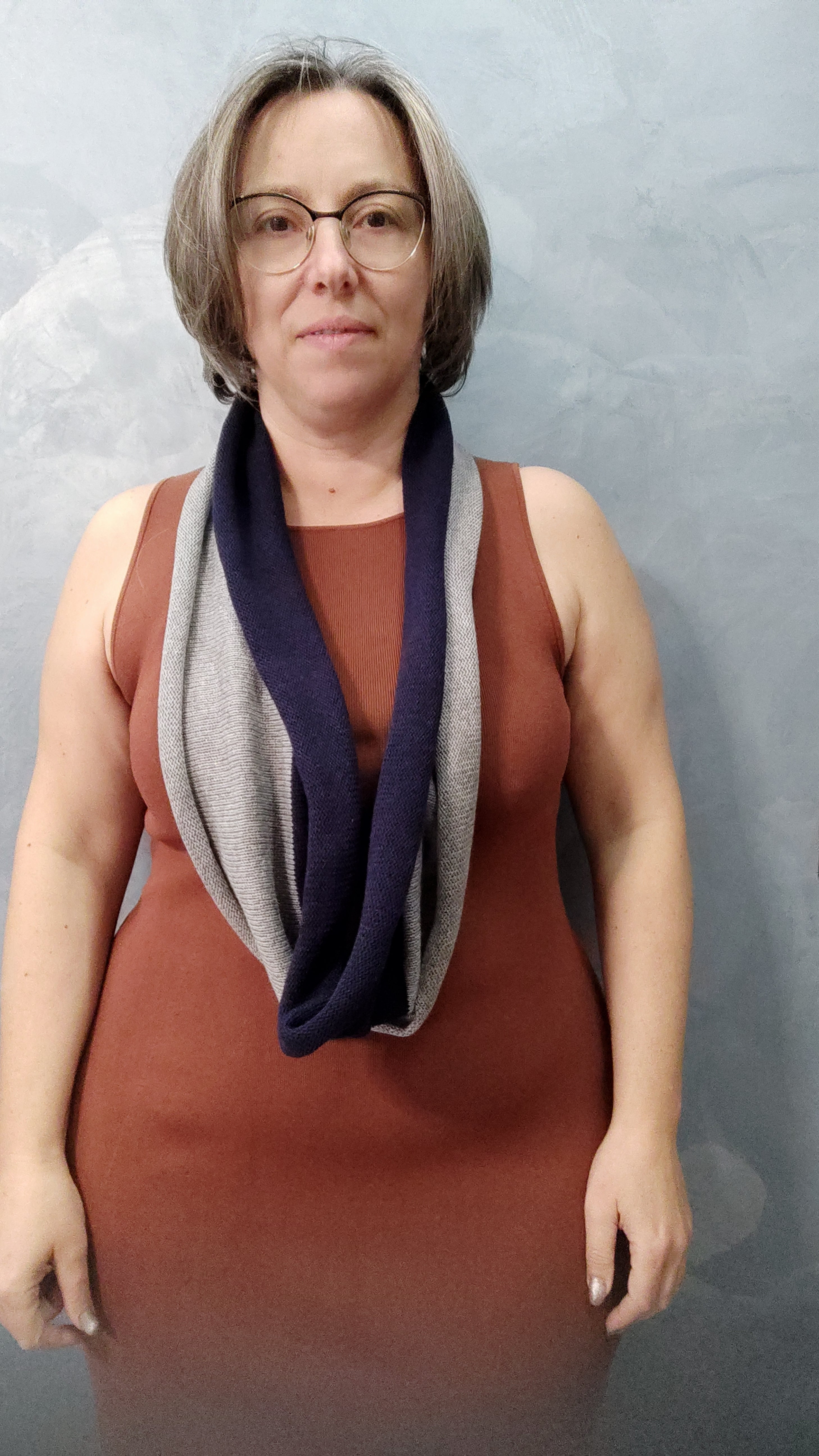 Collo lungo puro cashmere bicolore blu notte grigio chiaro - Mela Wedding