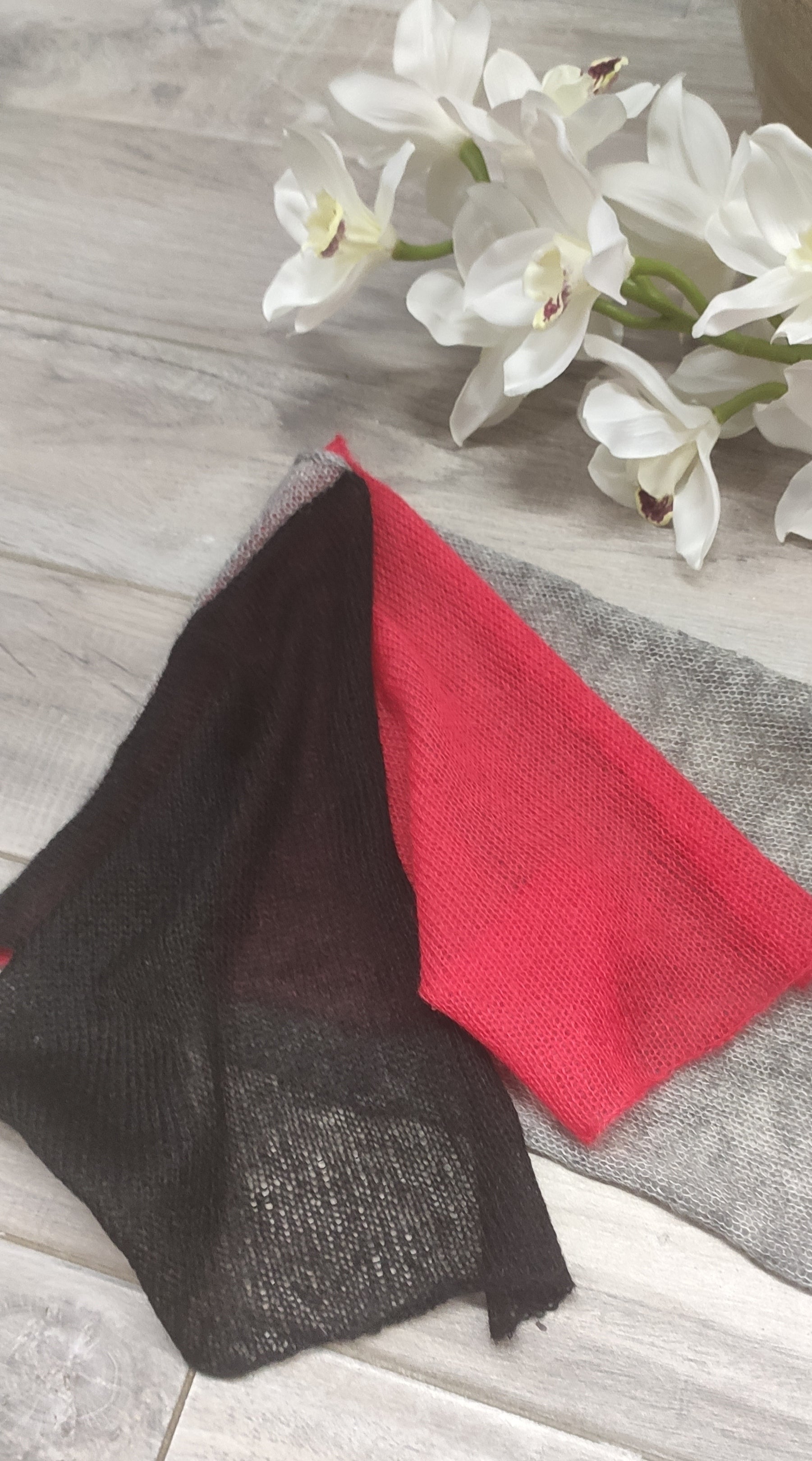 Collo Mohair Tricolor Rosso Passion Grigio e Nero - Mela Wedding