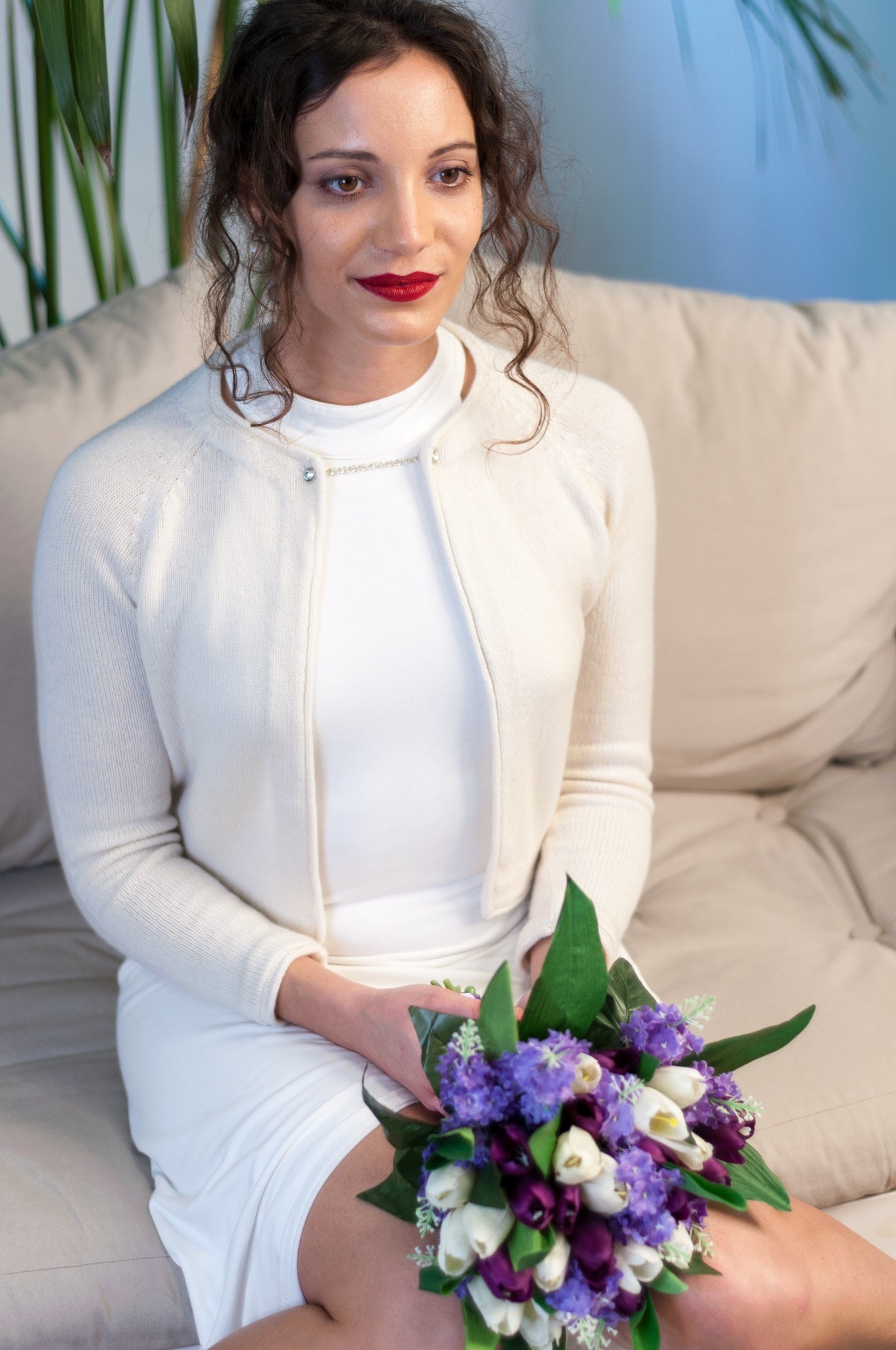 Giacchetto Cardigan corto Bolero Sposa Cashmere con gemelli in cristalli swarovski - Mela Wedding