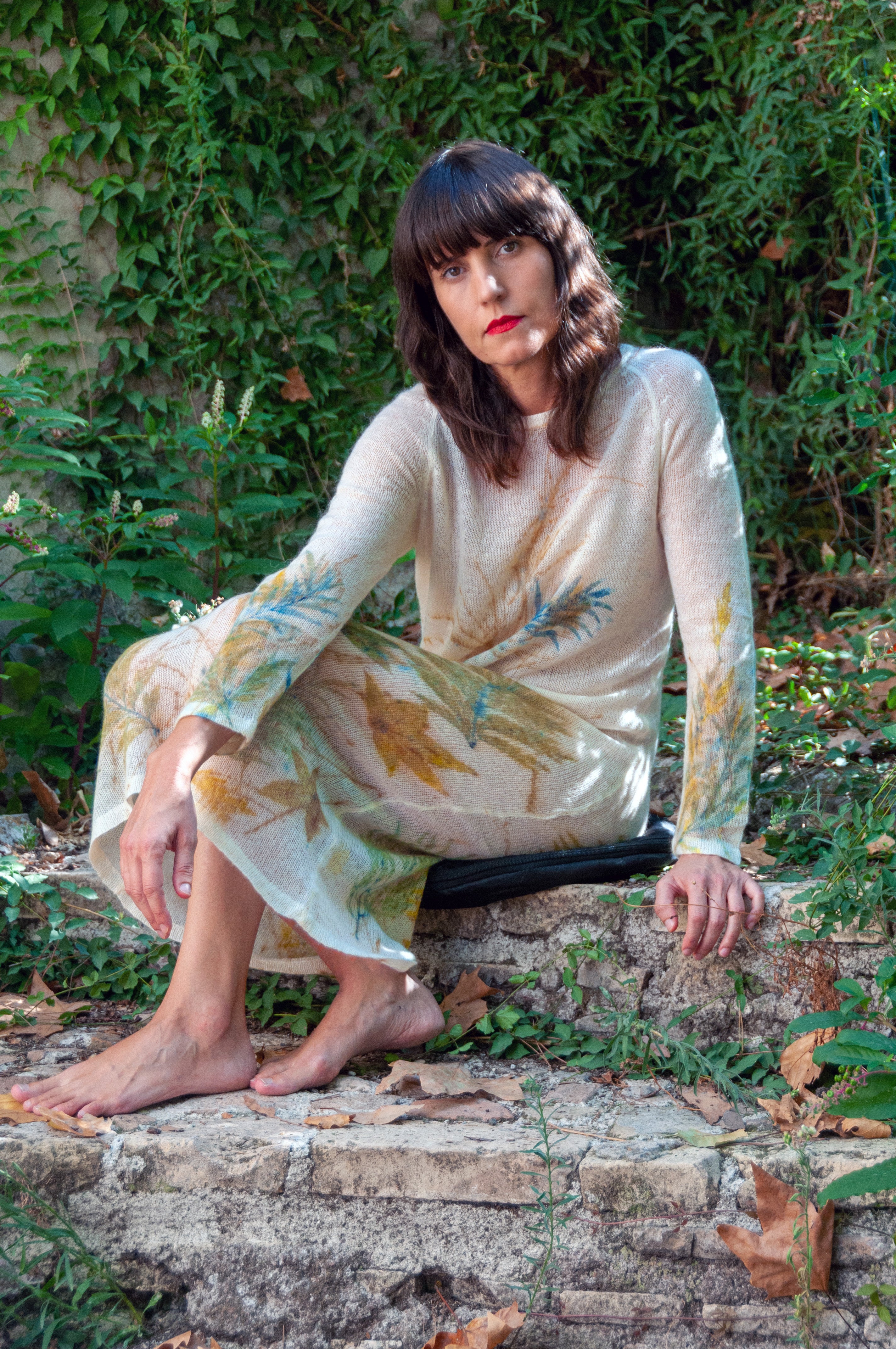 Abito Dafinka in mohair con stampa botanica naturale - Mela Wedding