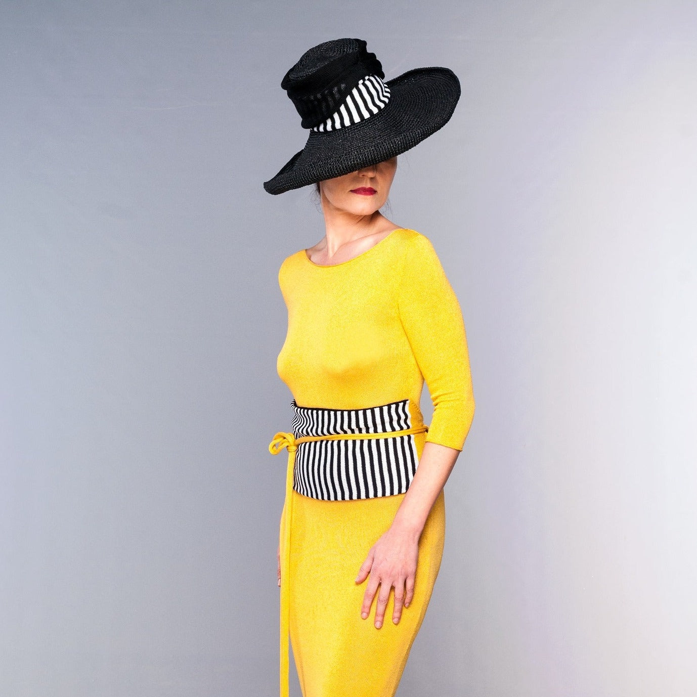 Cappello in Rafia Nero e Bianco Iconic - Mela Wedding