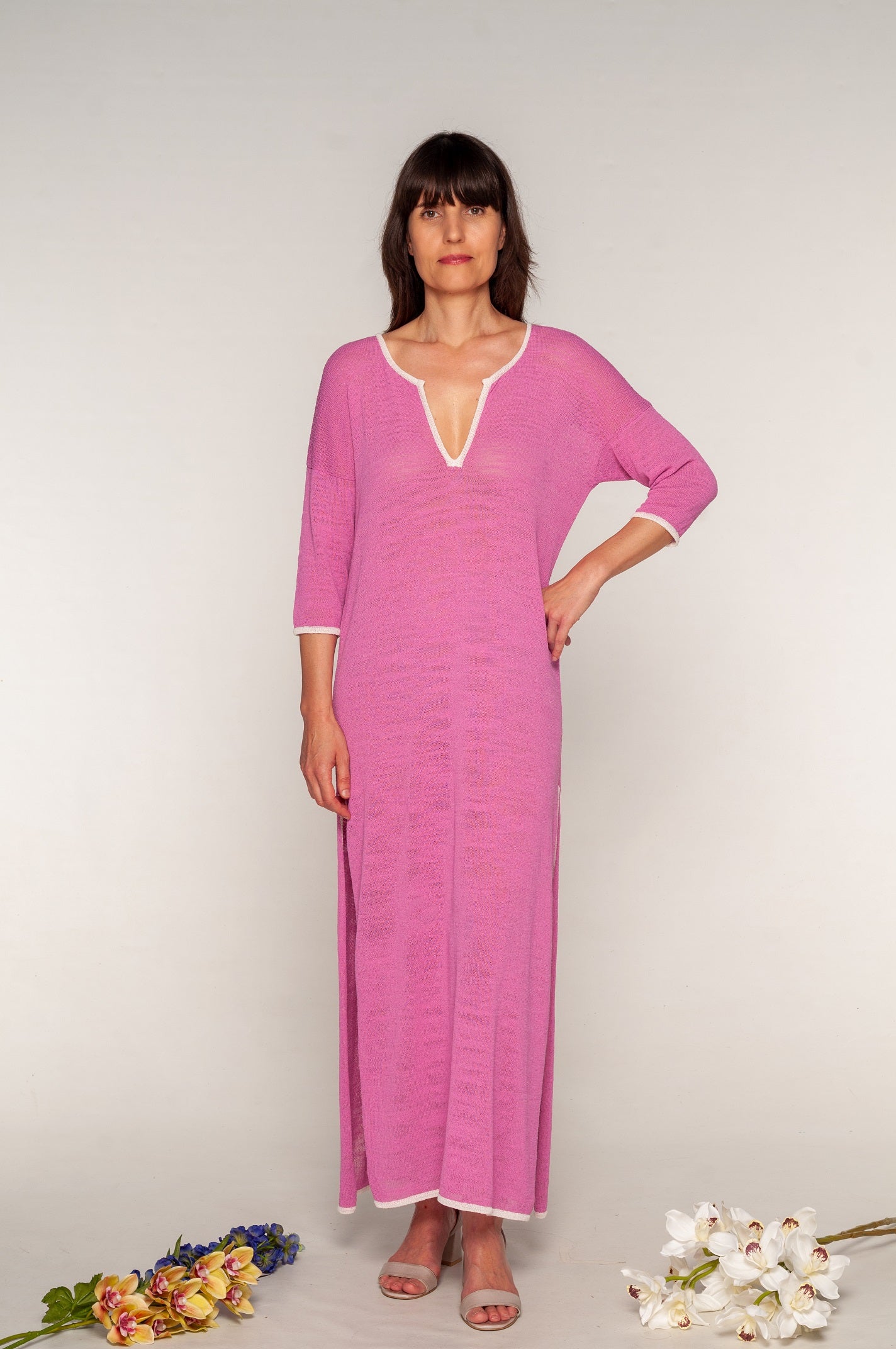 Caftano artigianale su misura viscosa lungo fucsia - Mela Wedding