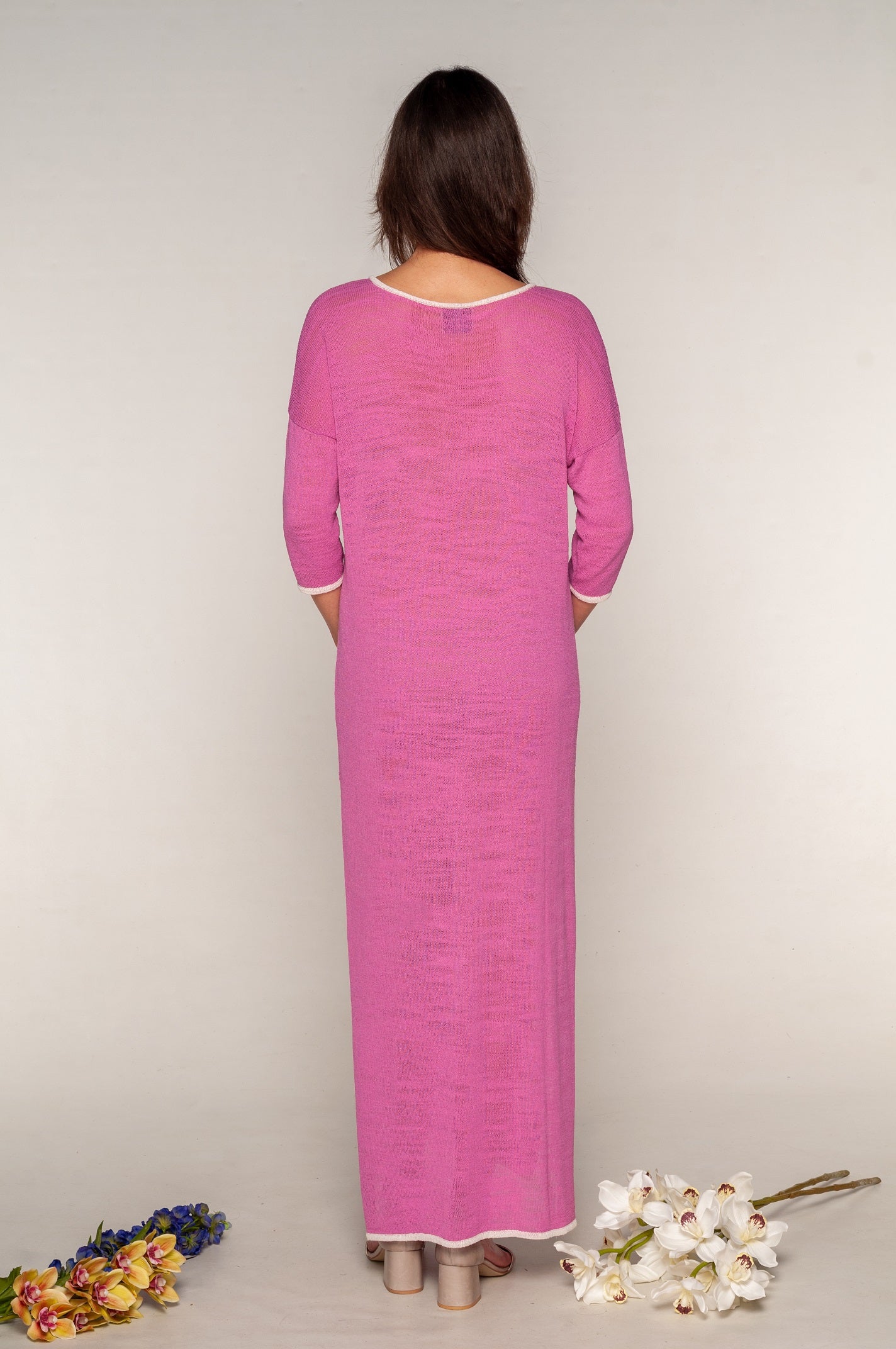 Caftano artigianale su misura viscosa lungo fucsia - Mela Wedding