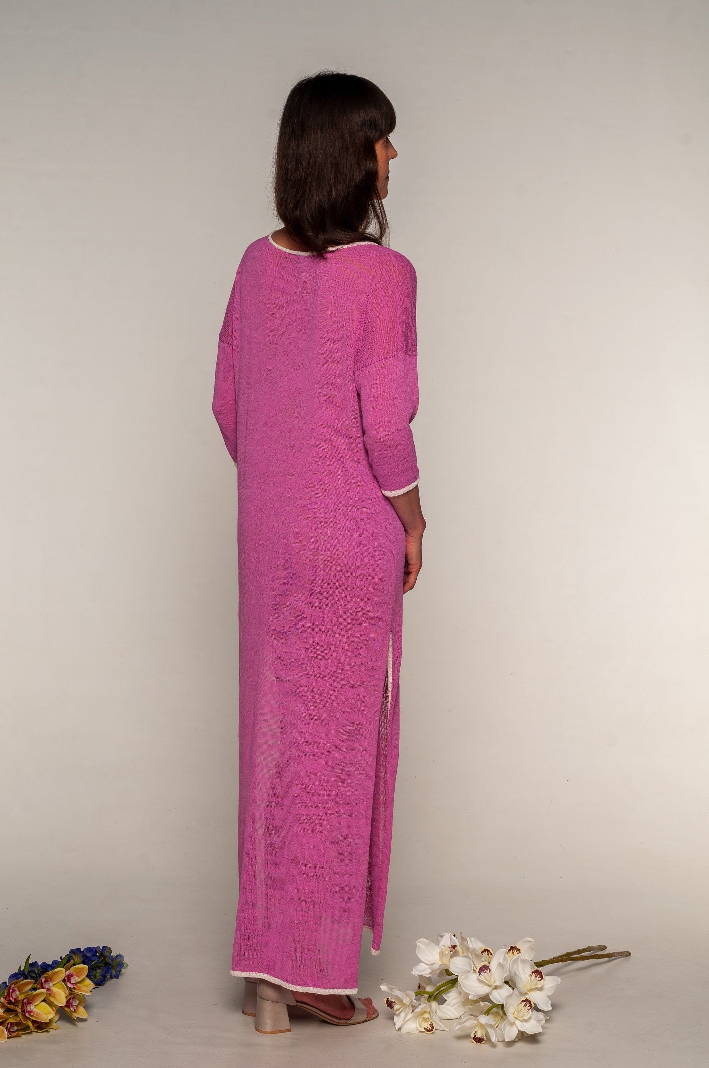 Caftano artigianale su misura viscosa lungo fucsia - Mela Wedding