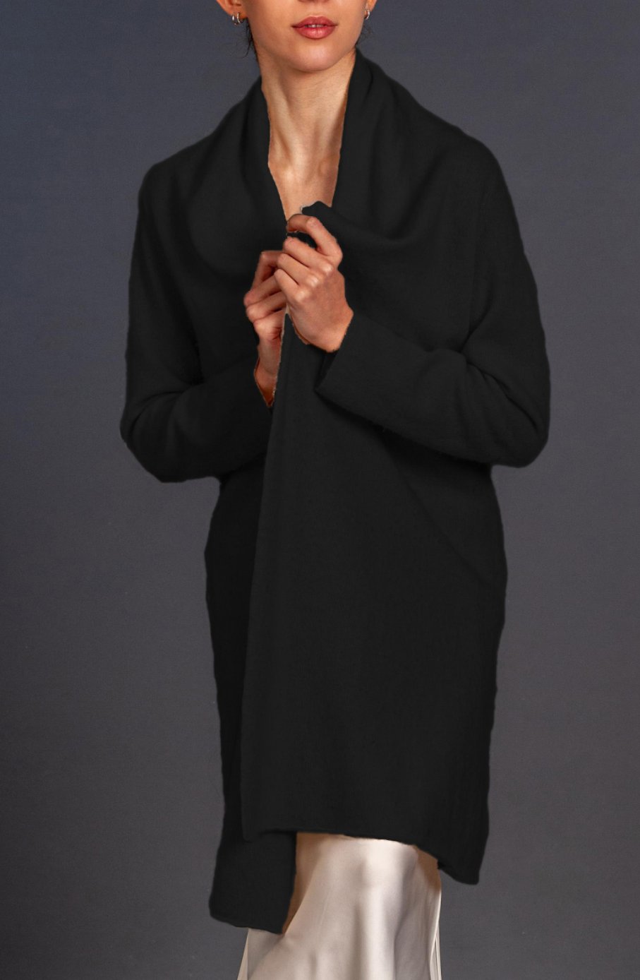 Cardigan Lungo Cashmere Nero - Mela Wedding