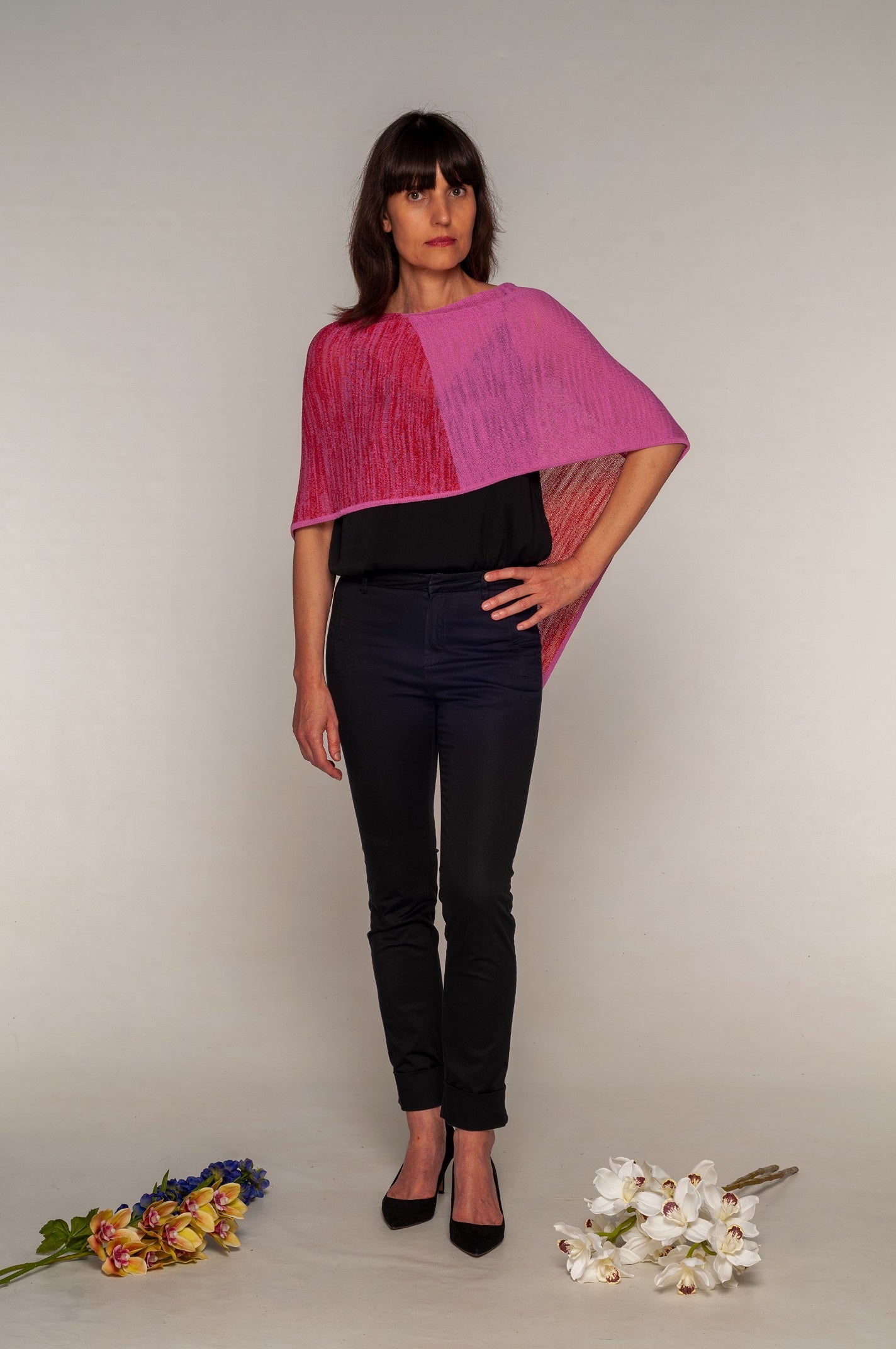 Poncho estivo in Viscosa naturale rosa e rosso sfumati - Mela Wedding