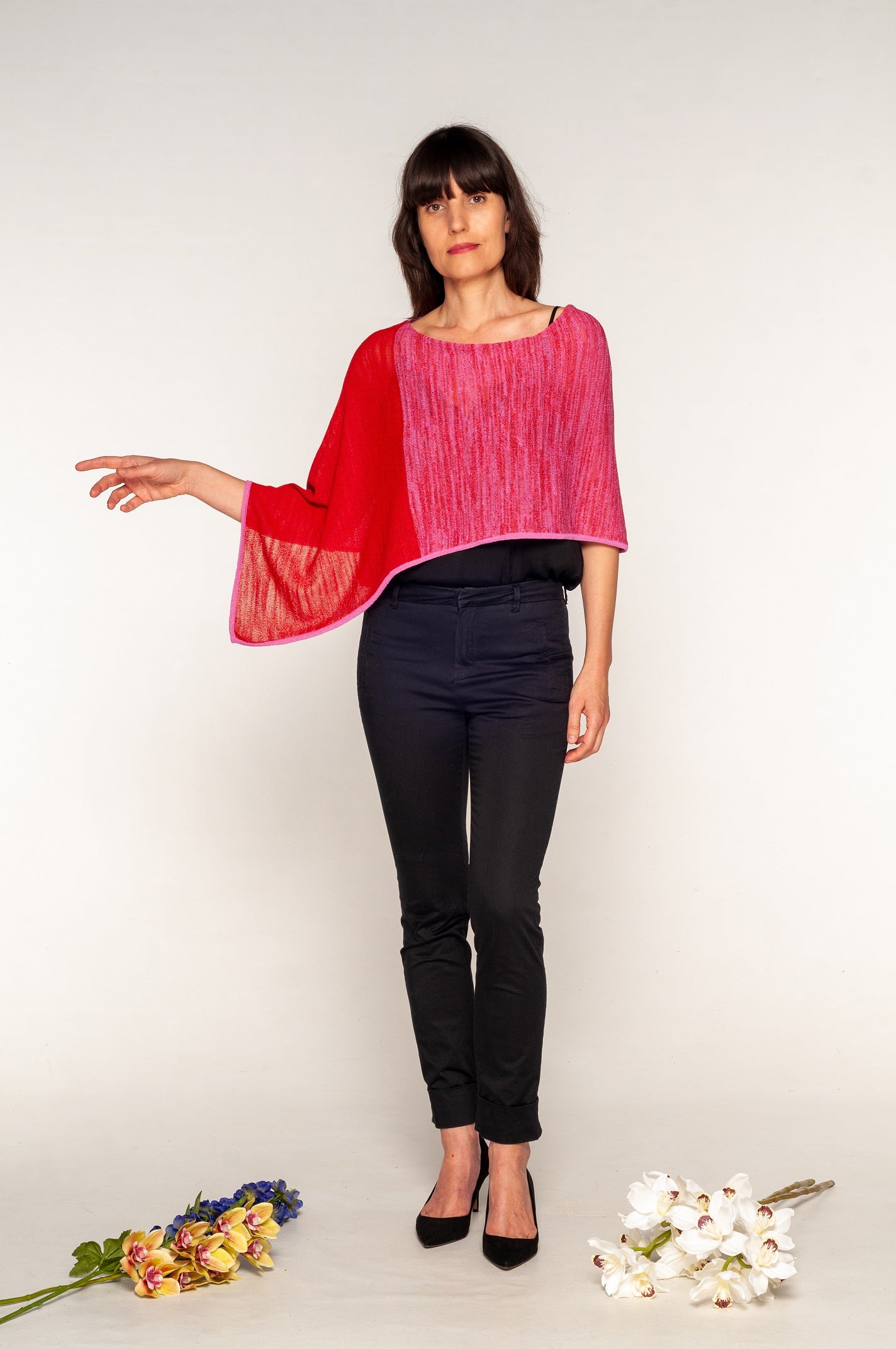 Poncho estivo in Viscosa naturale rosa e rosso sfumati - Mela Wedding