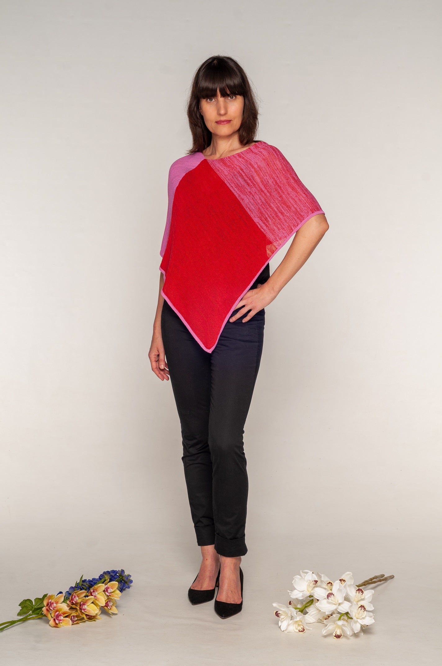 Poncho estivo in Viscosa naturale rosa e rosso sfumati - Mela Wedding