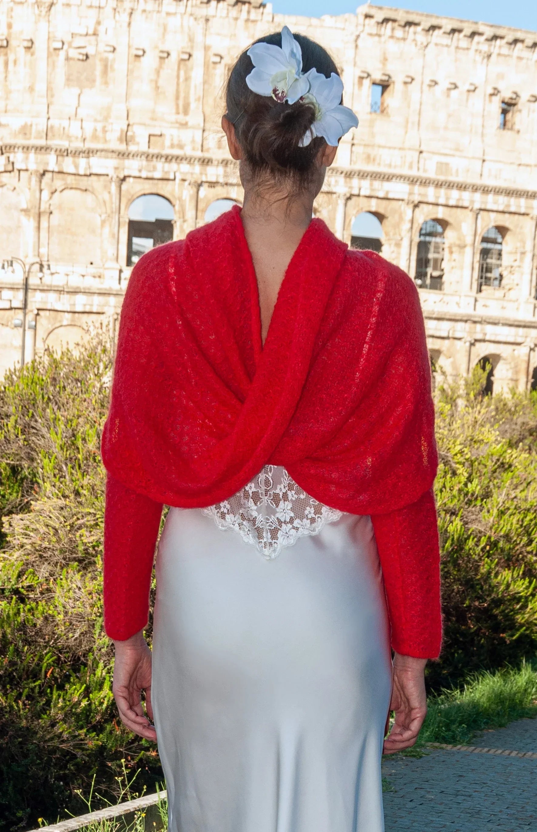 Coprispalle Sposa Mohair con manicotti Rosso - Mela Wedding