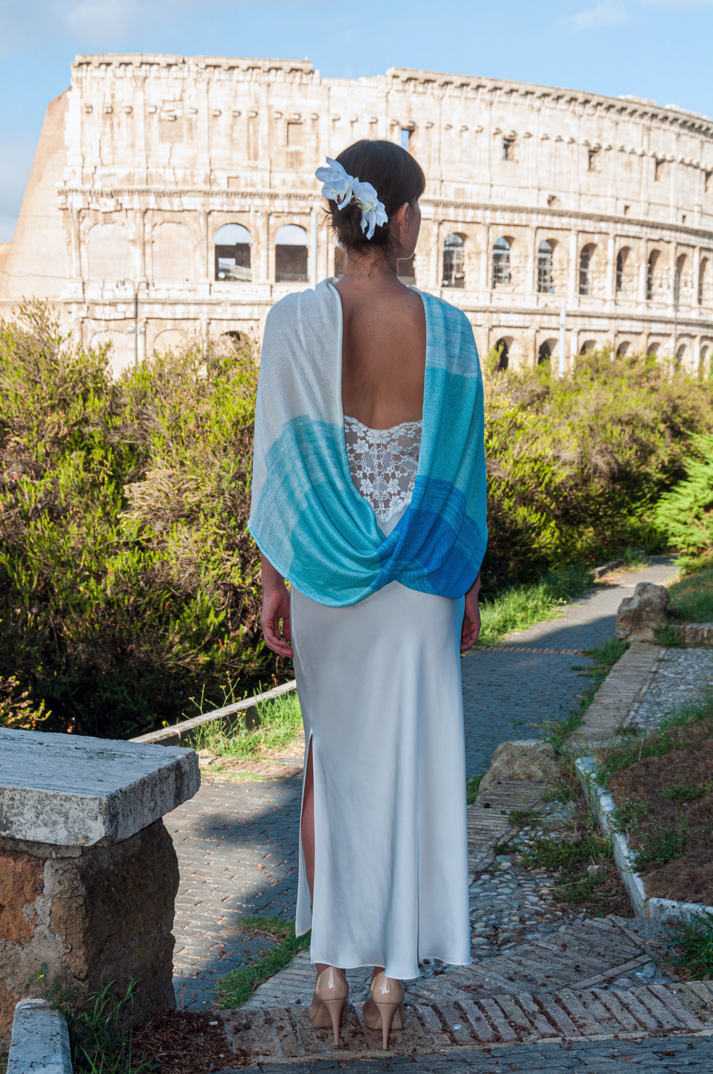 Coprispalle Viscosa Sposa Celeste sfumato - Mela Wedding