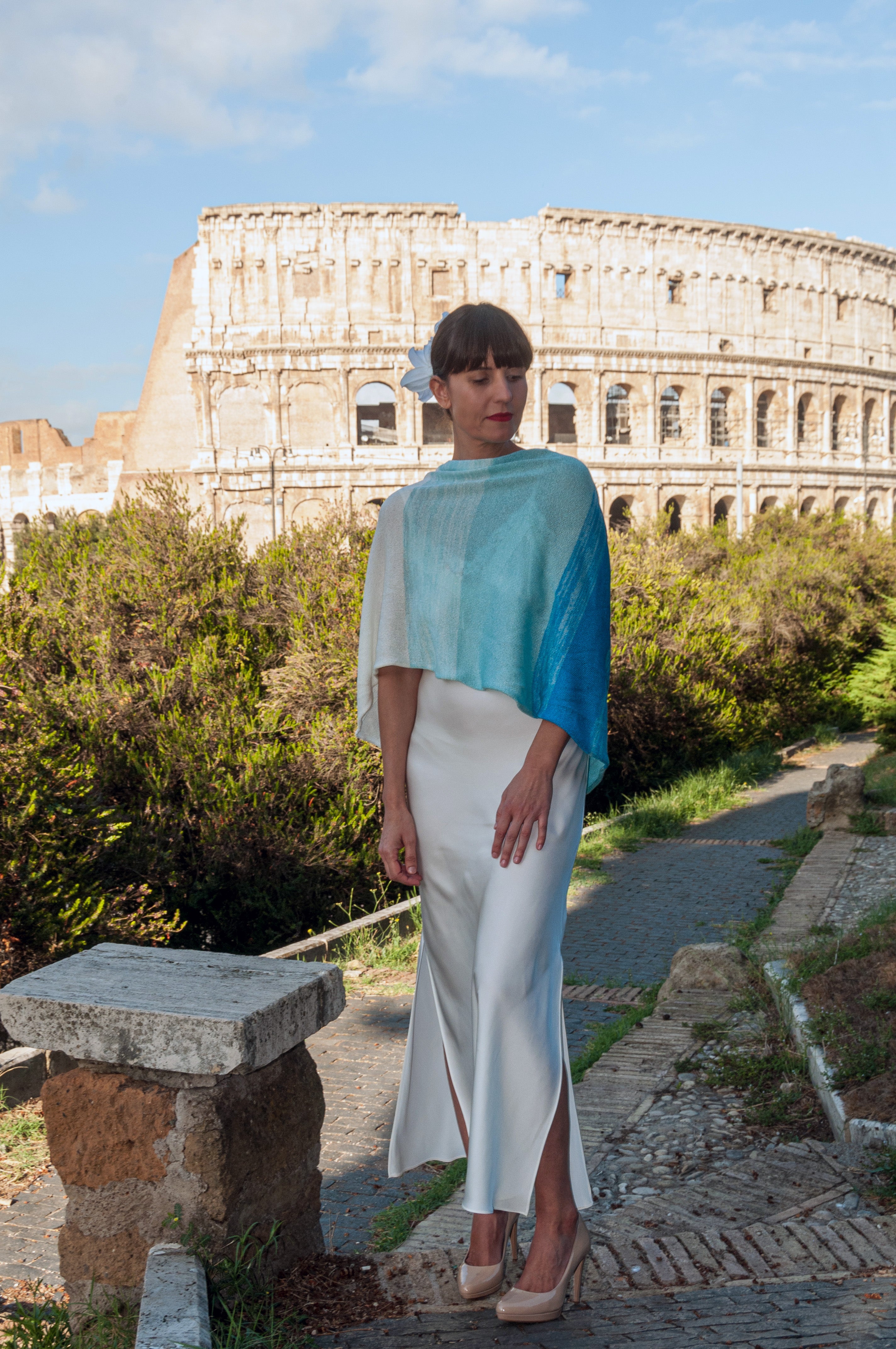 Coprispalle Viscosa Sposa Celeste sfumato - Mela Wedding