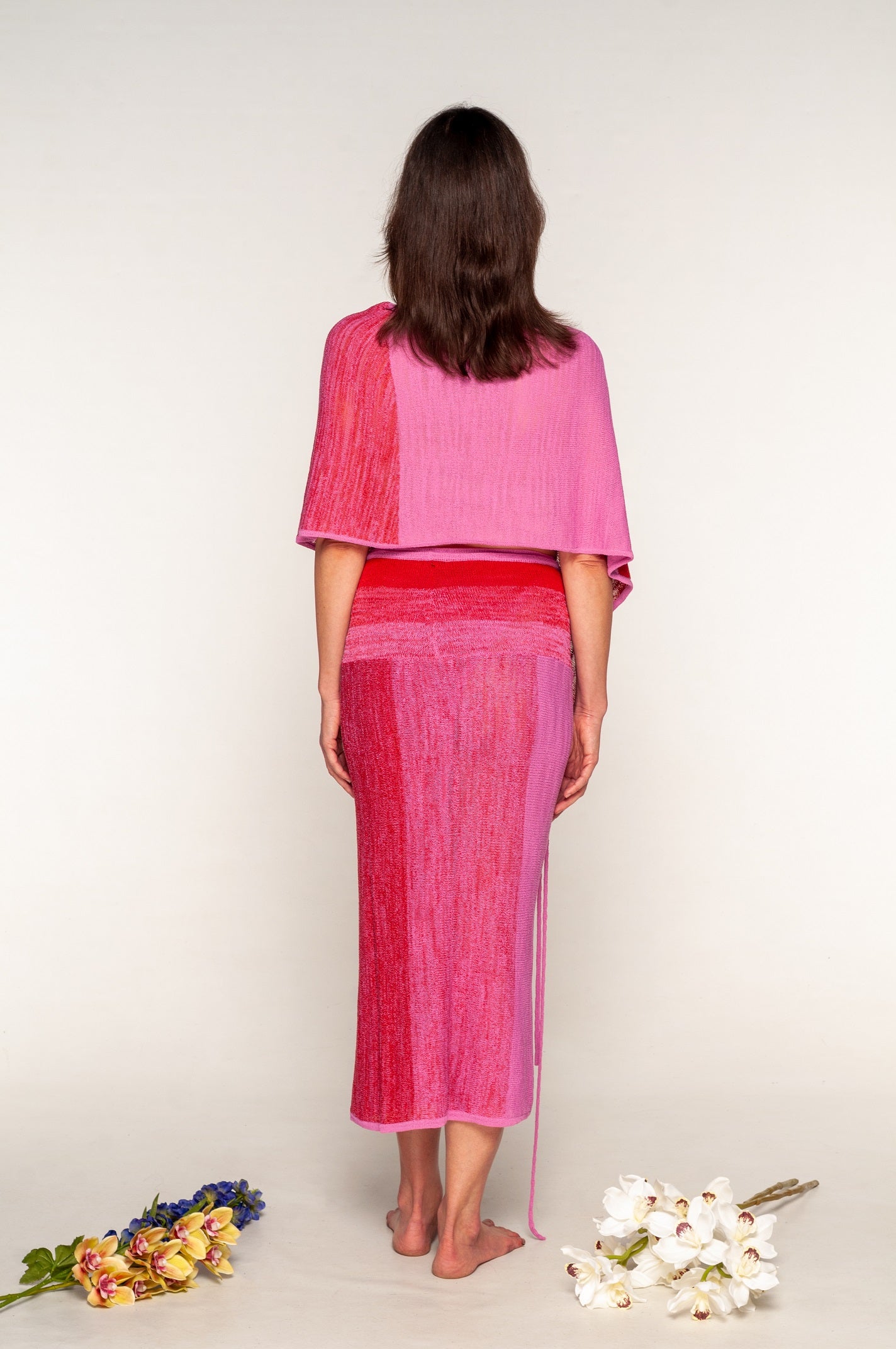Poncho estivo in Viscosa naturale rosa e rosso sfumati - Mela Wedding