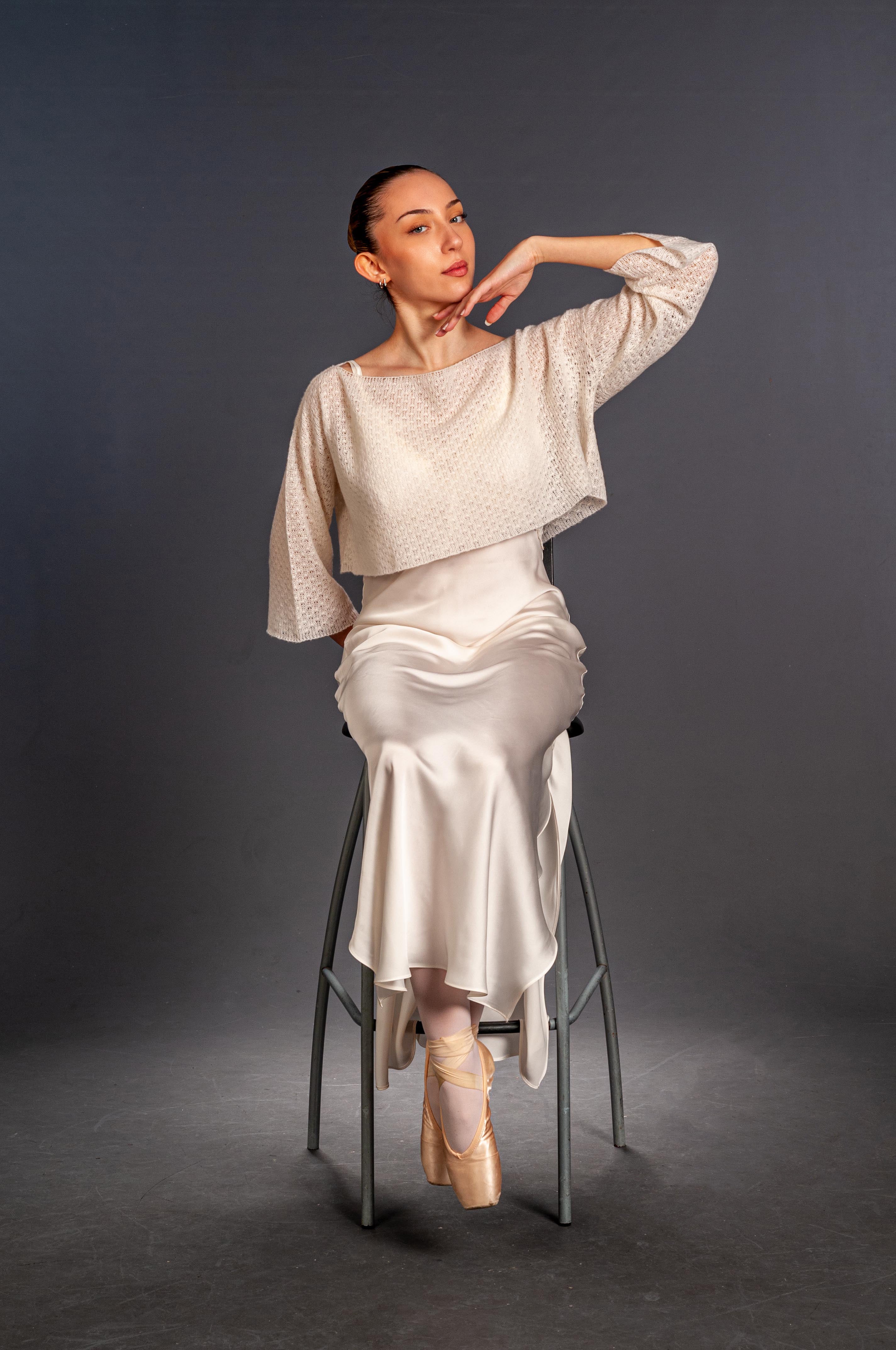 Top Cashmere e Seta punto Tuk Bianco Panna - Mela Wedding