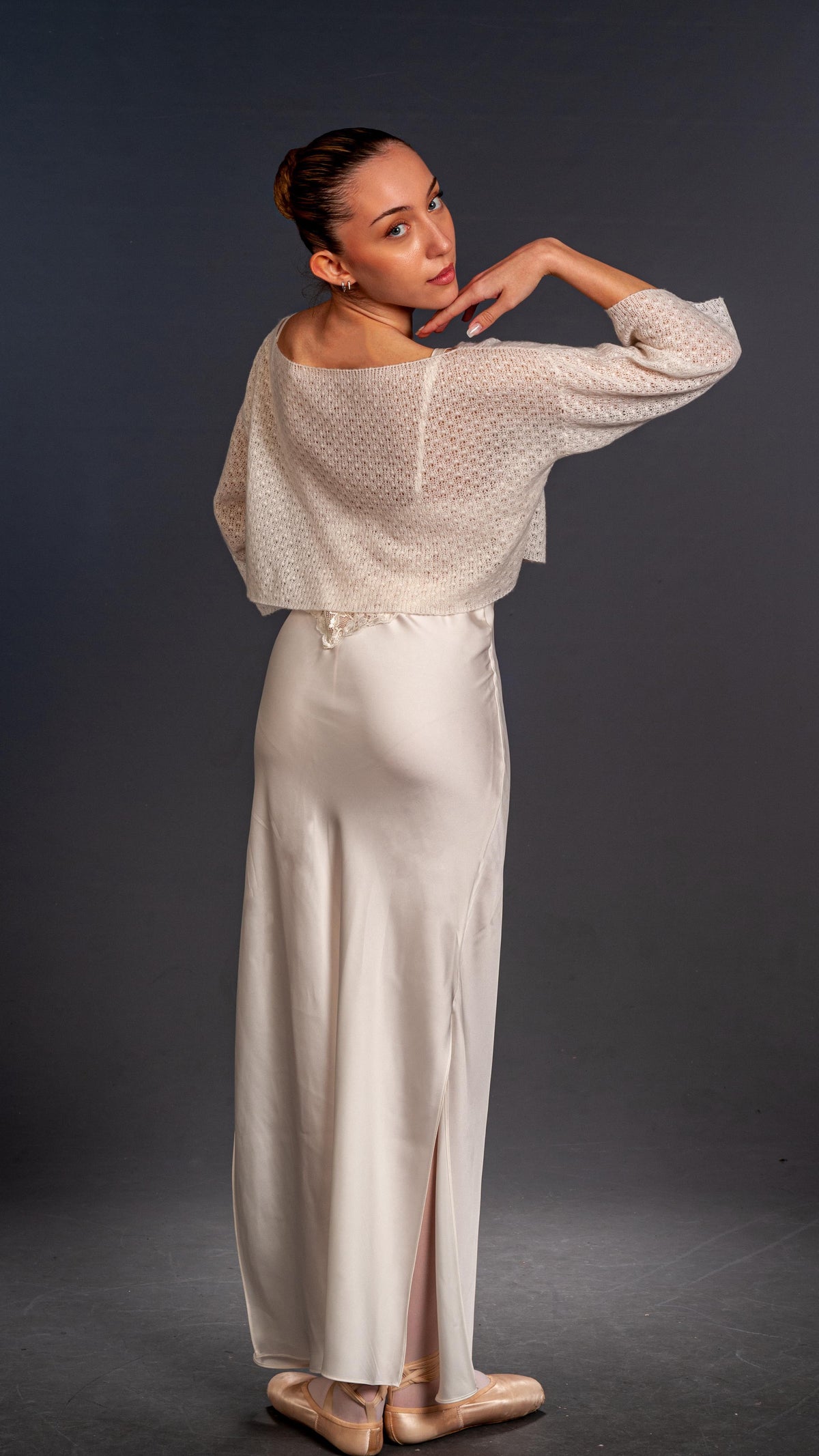 Top Cashmere e Seta punto Tuk Bianco Panna - Mela Wedding