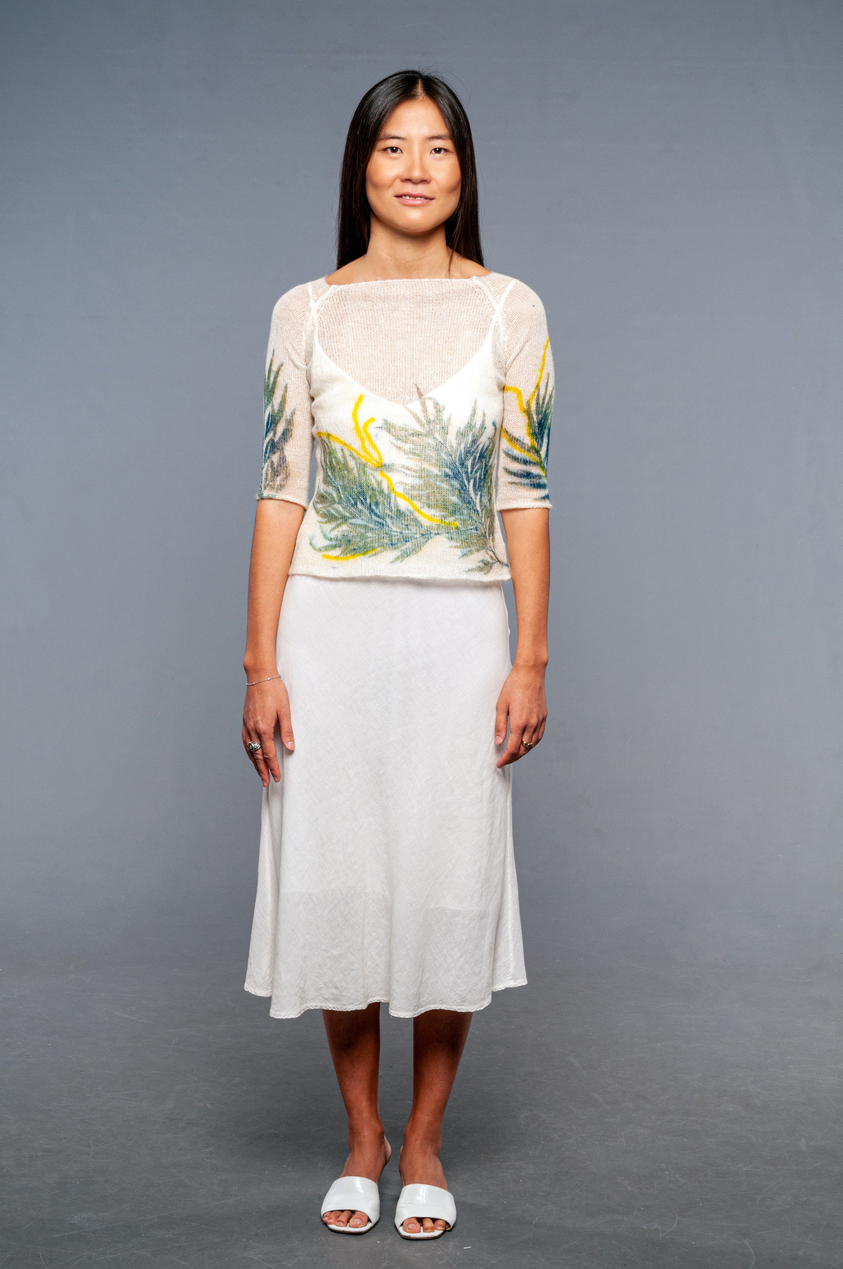 Maglia Equinox in mohair con stampa botanica naturale - Mela Wedding