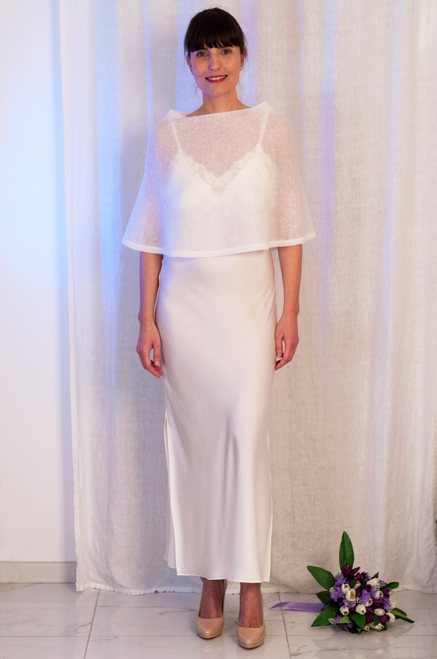 Cappa in lana Mohair e Seta per Sposa Mantella - Mela Wedding