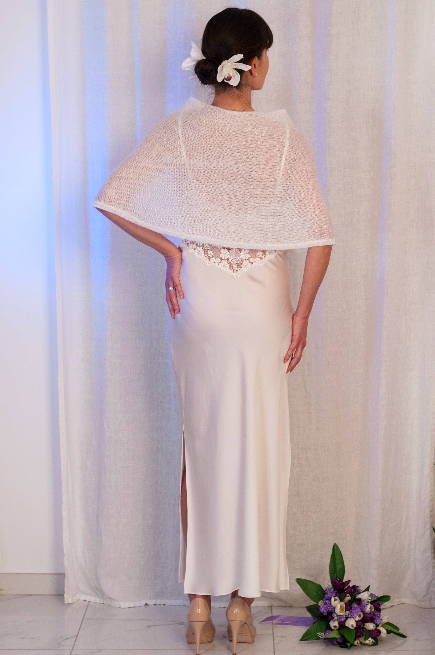 Cappa in lana Mohair e Seta per Sposa Mantella - Mela Wedding