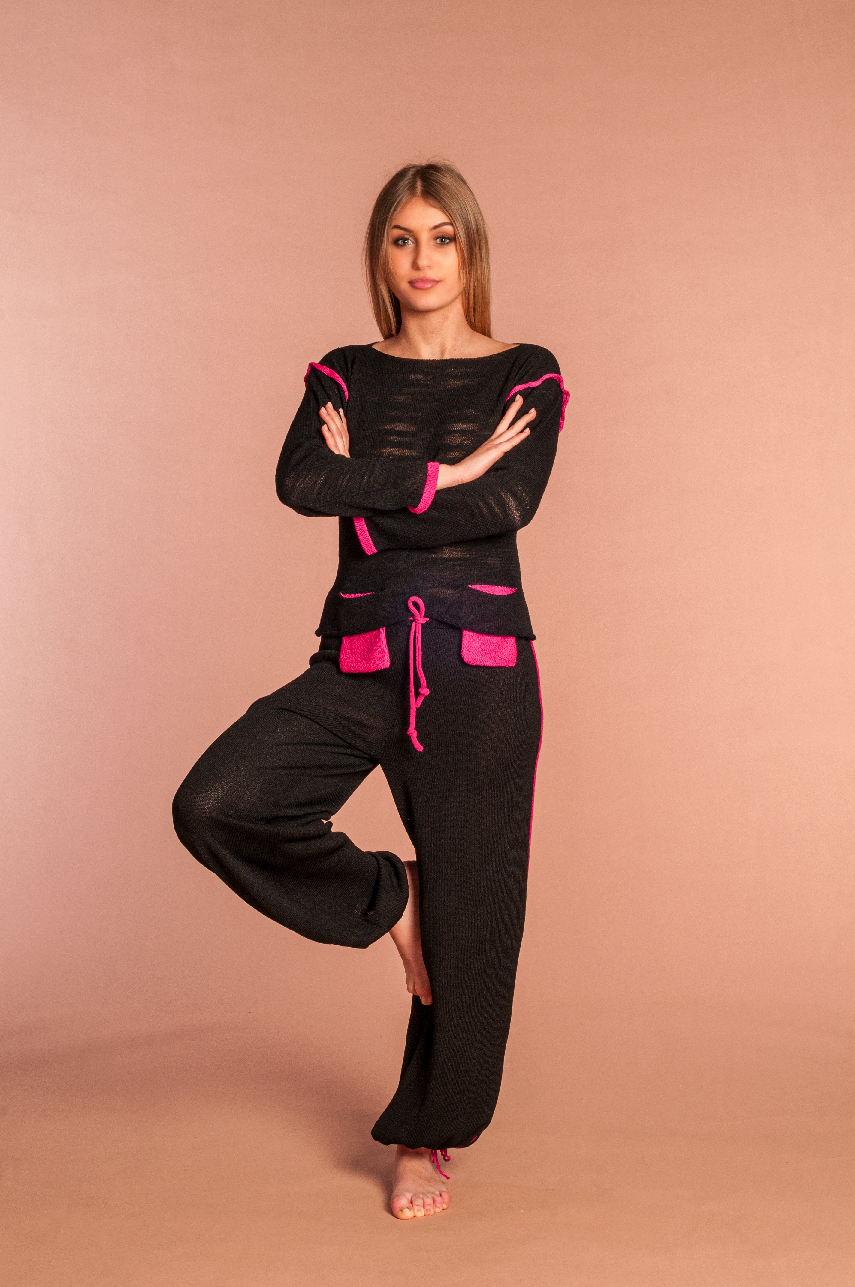 Pantalone Yoga nero e fucsia - Mela Wedding