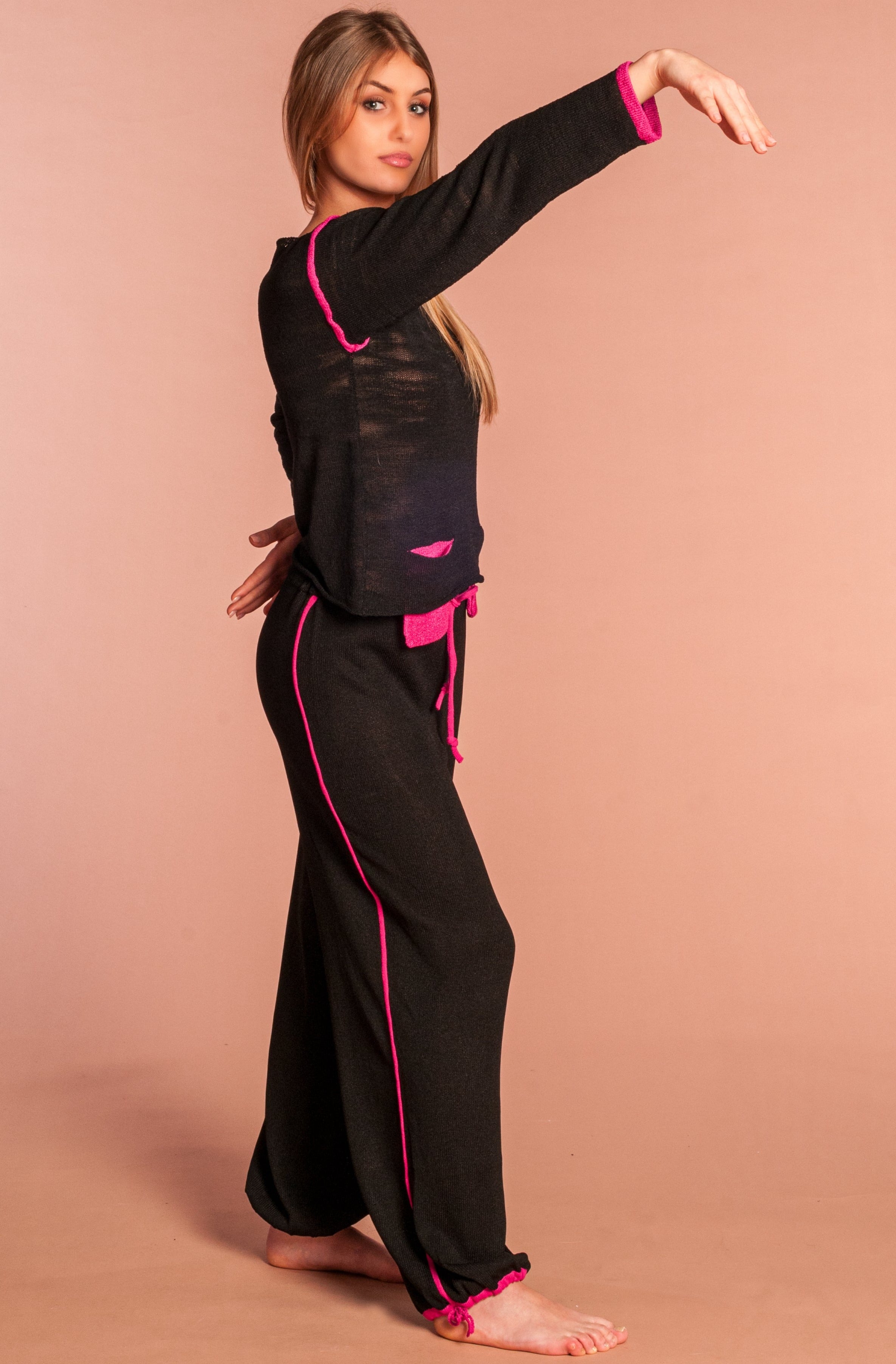 Pantalone Yoga nero e fucsia - Mela Wedding