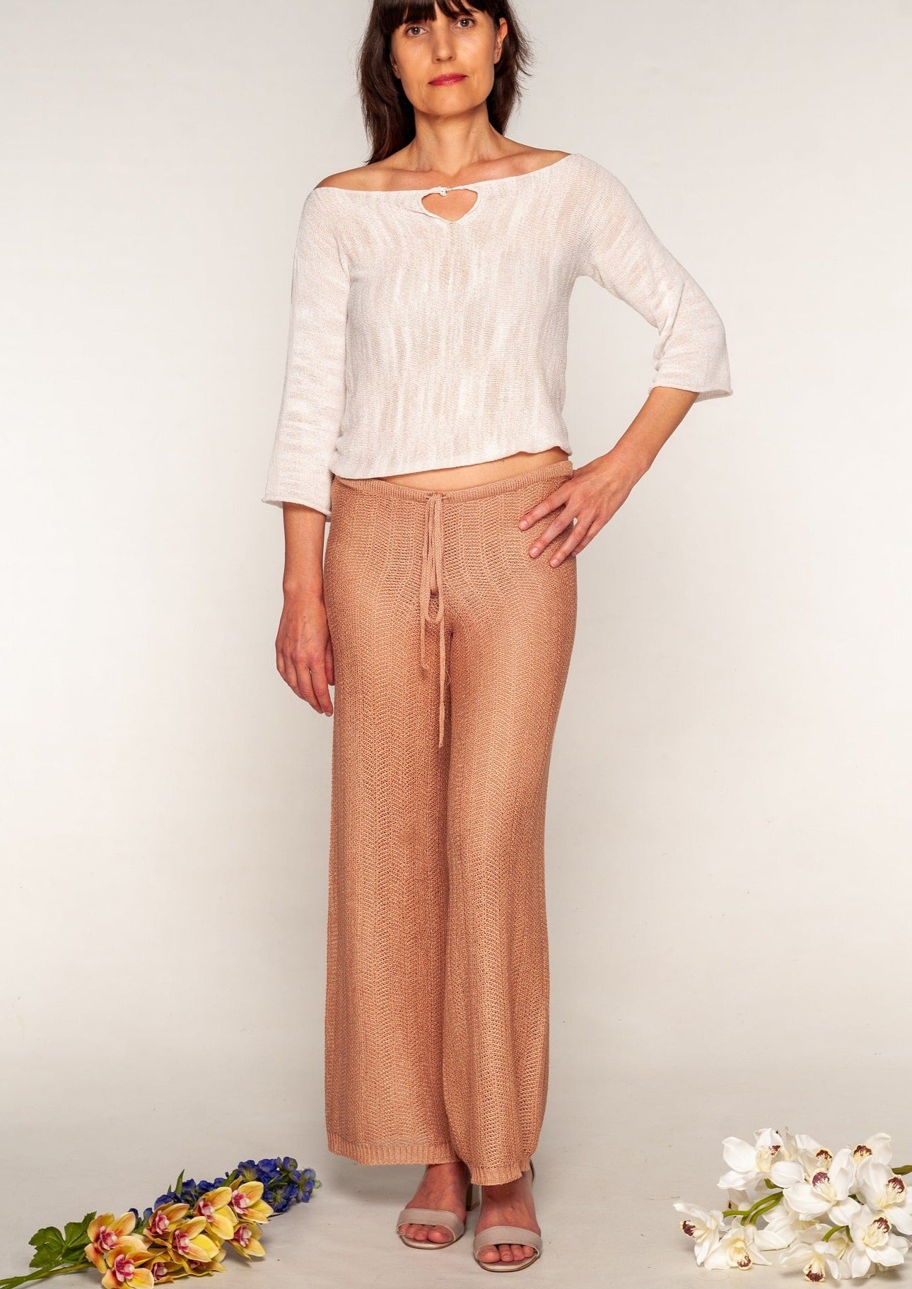 Pantalone Pigiama Palazzo in maglia Rosa cipria - Mela Wedding