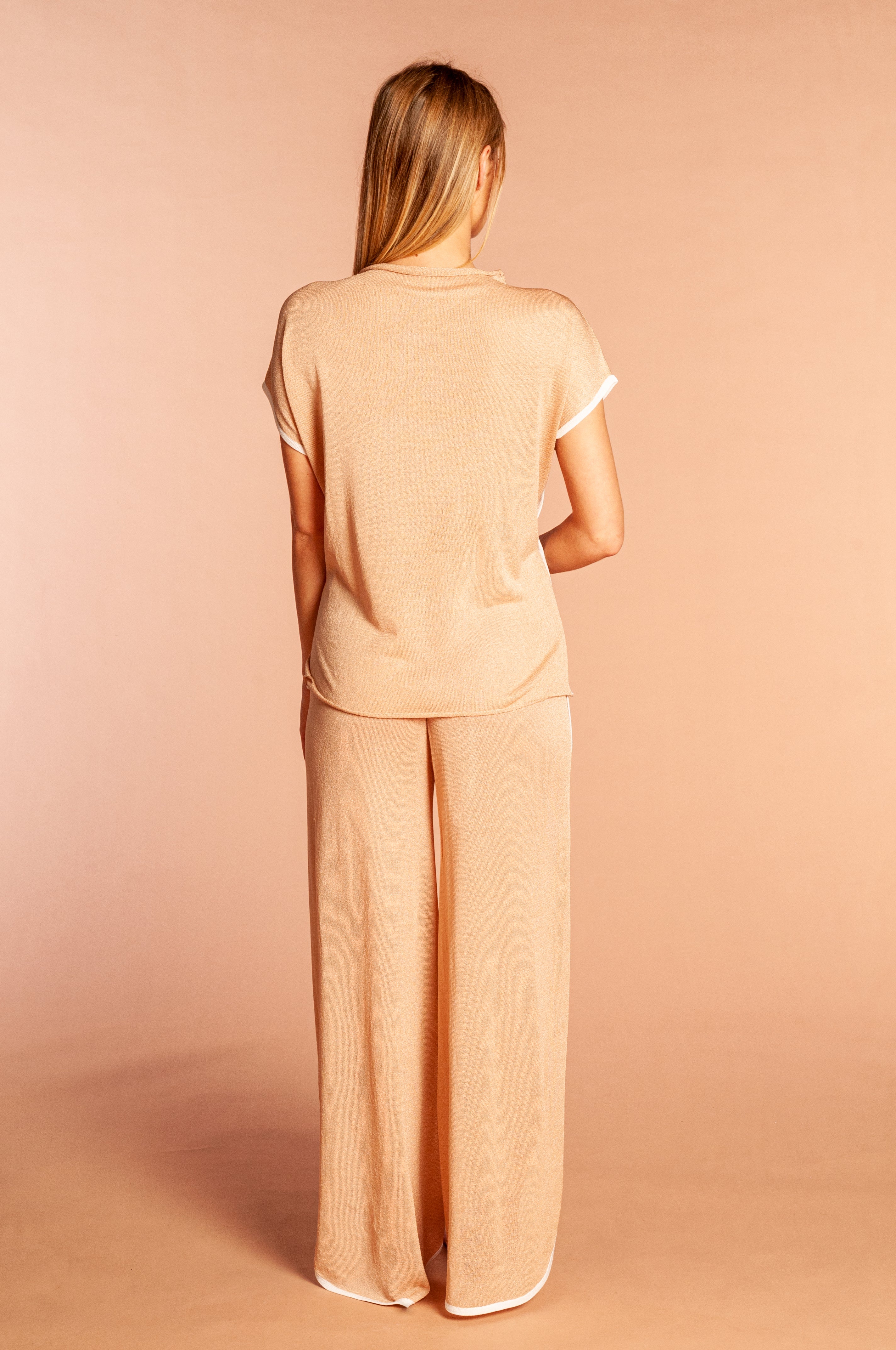 Pantaloni Tulip rosa cipria con bordi bianchi - Mela Wedding