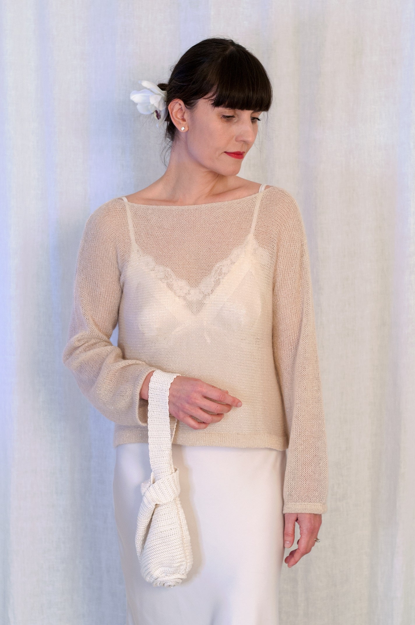 Polsiera Sposa borsetta in seta pura uncinetto - Mela Wedding