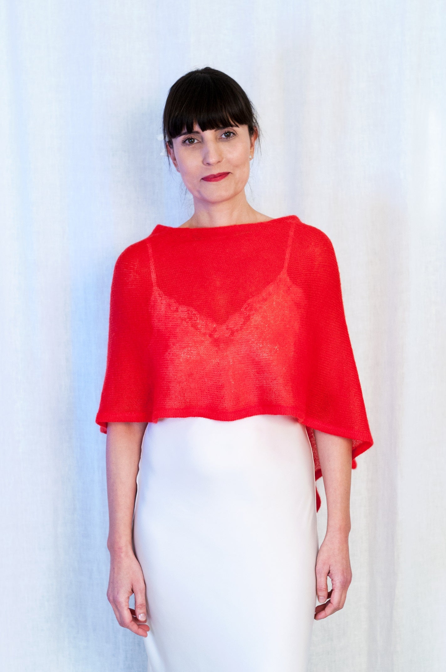 Poncho in Mohair e Seta Rosso Elegance - Mela Wedding