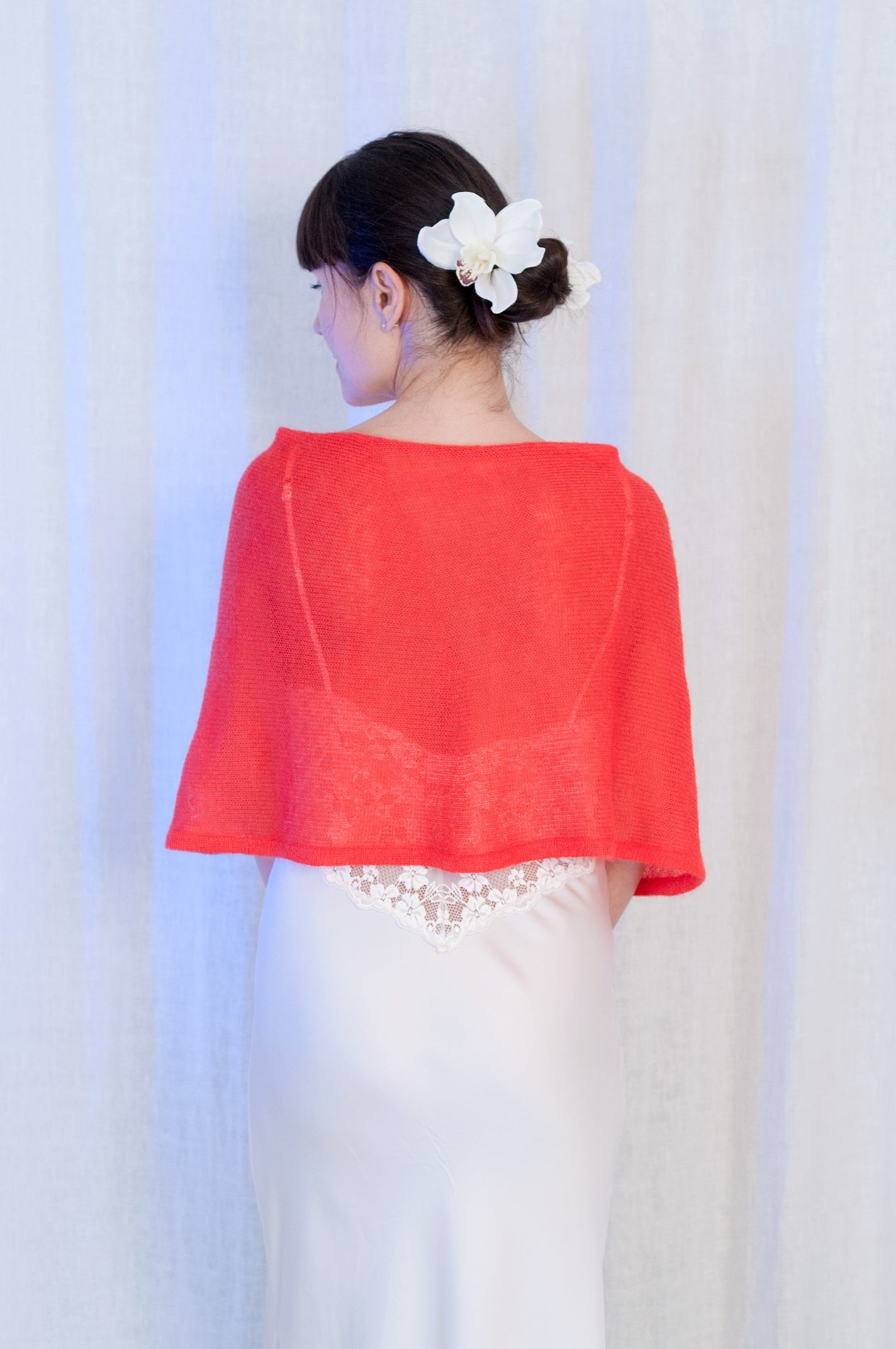 Poncho in Mohair e Seta Rosso Elegance - Mela Wedding