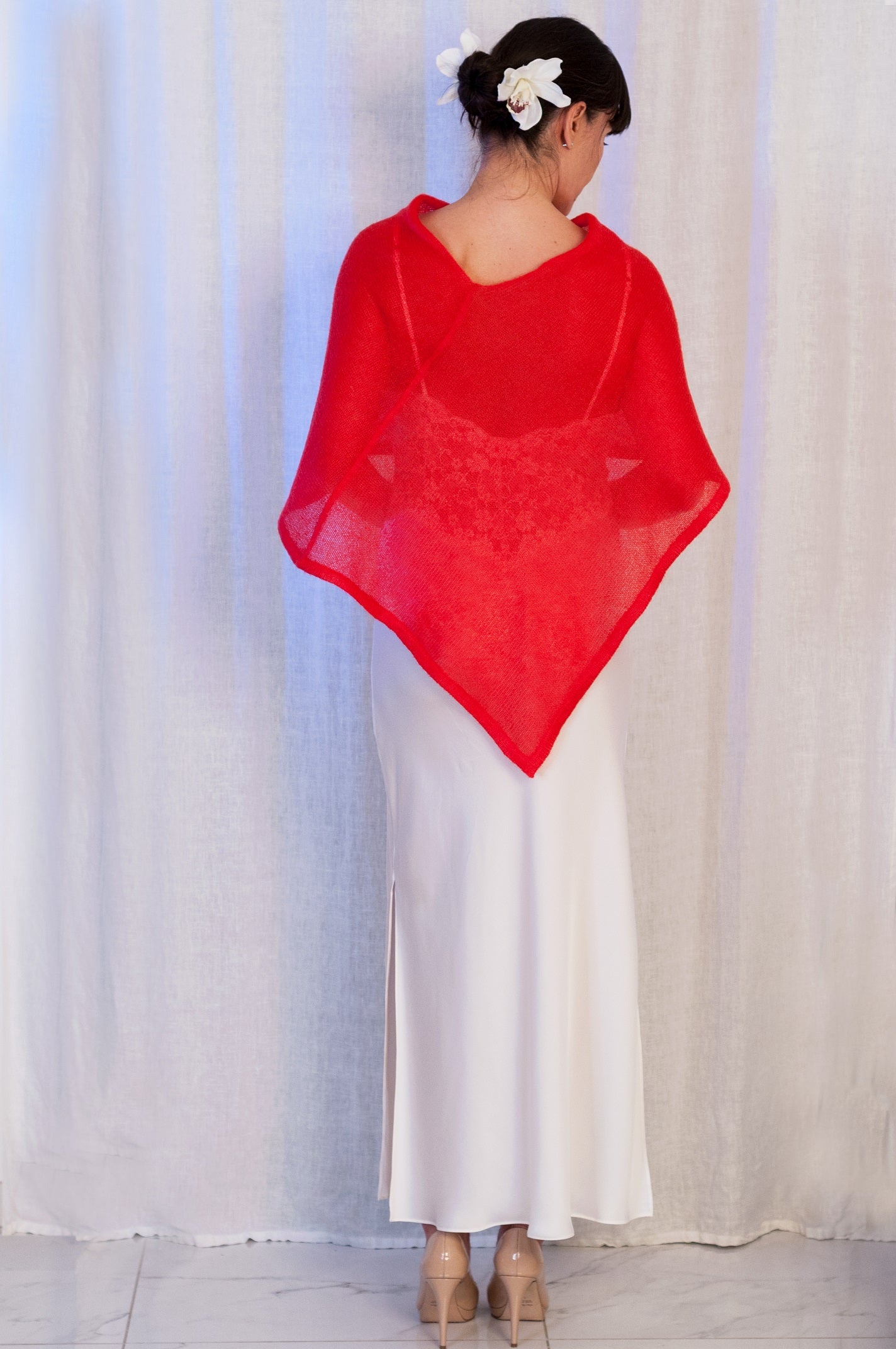 Poncho in Mohair e Seta Rosso Elegance - Mela Wedding