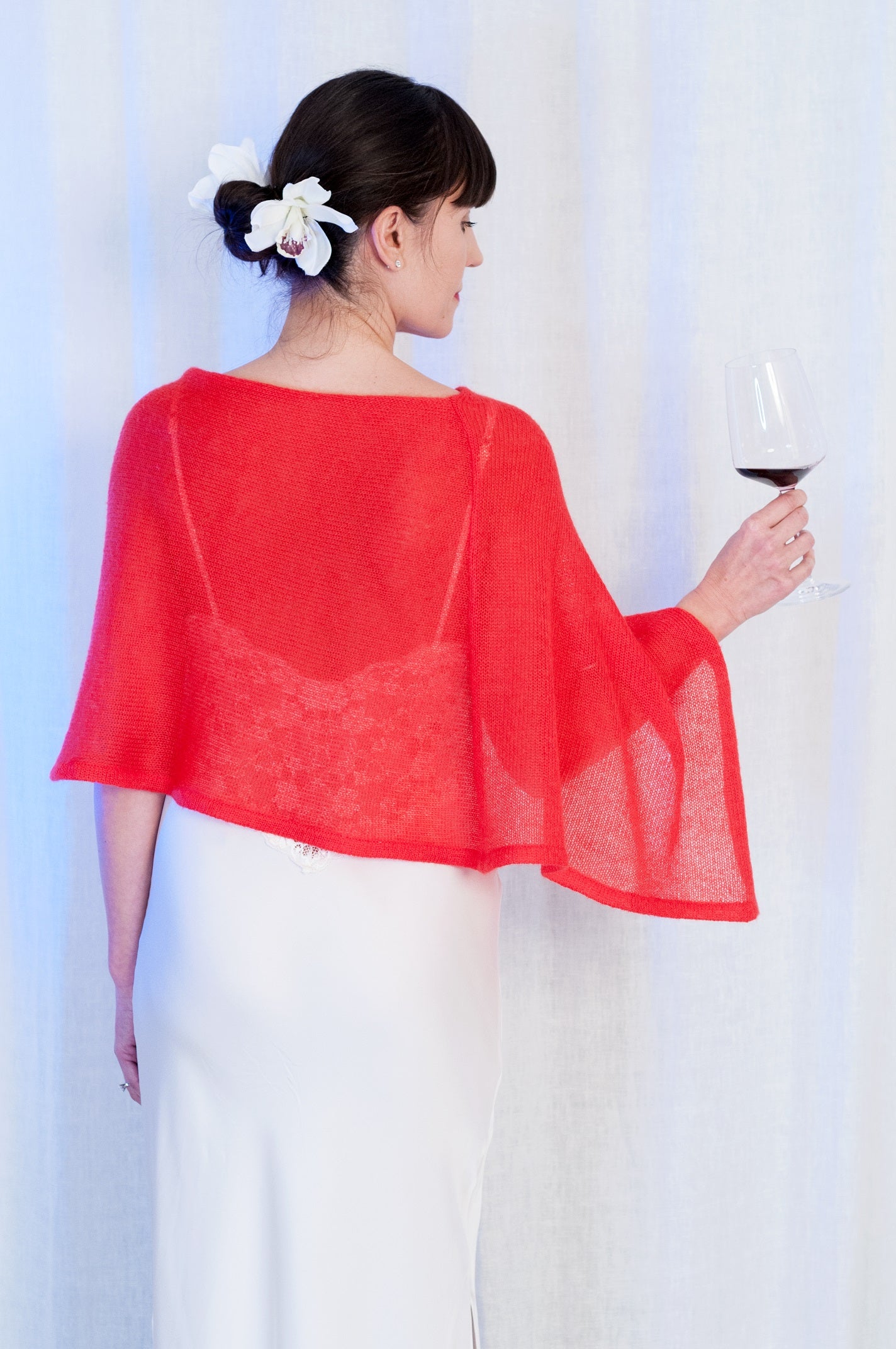 Poncho in Mohair e Seta Rosso Elegance - Mela Wedding