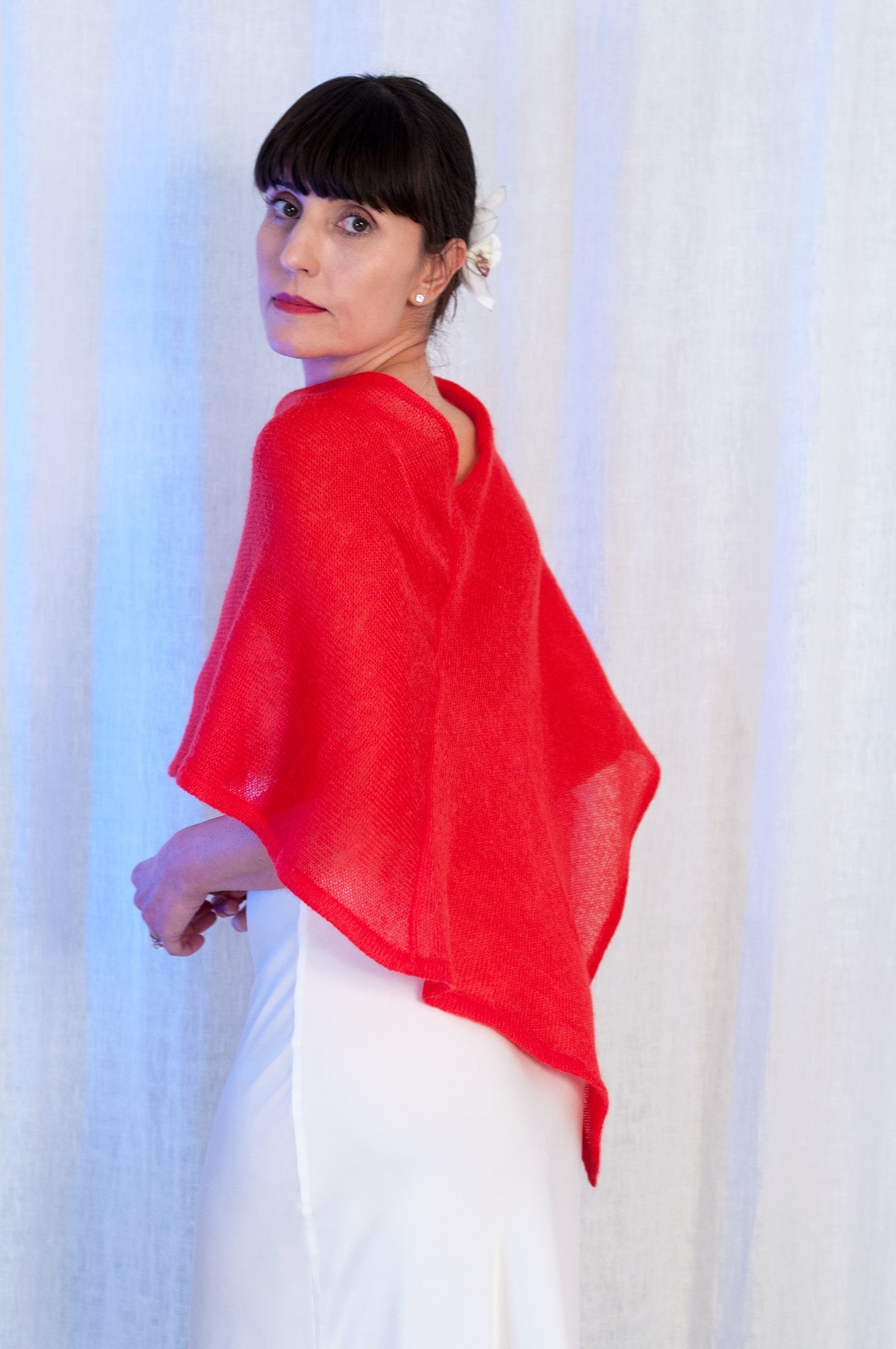Poncho in Mohair e Seta Rosso Elegance - Mela Wedding