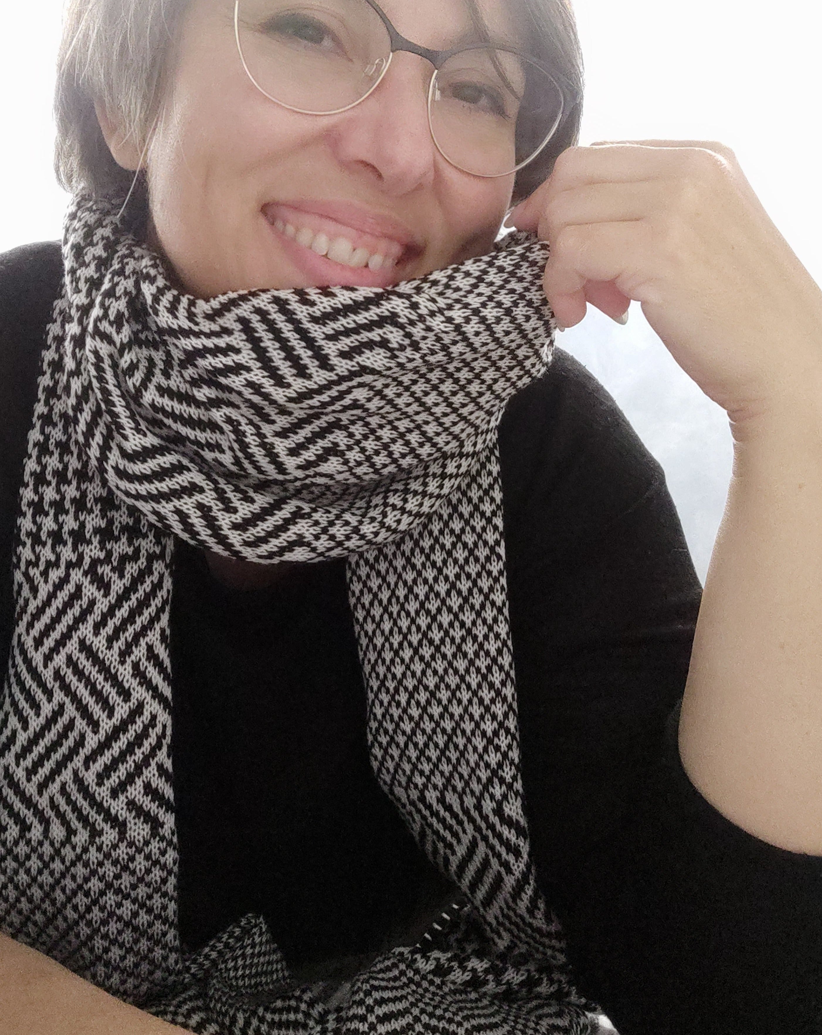 Sciarpa Cashmere Jacquard Bianco e Nero - Mela Wedding