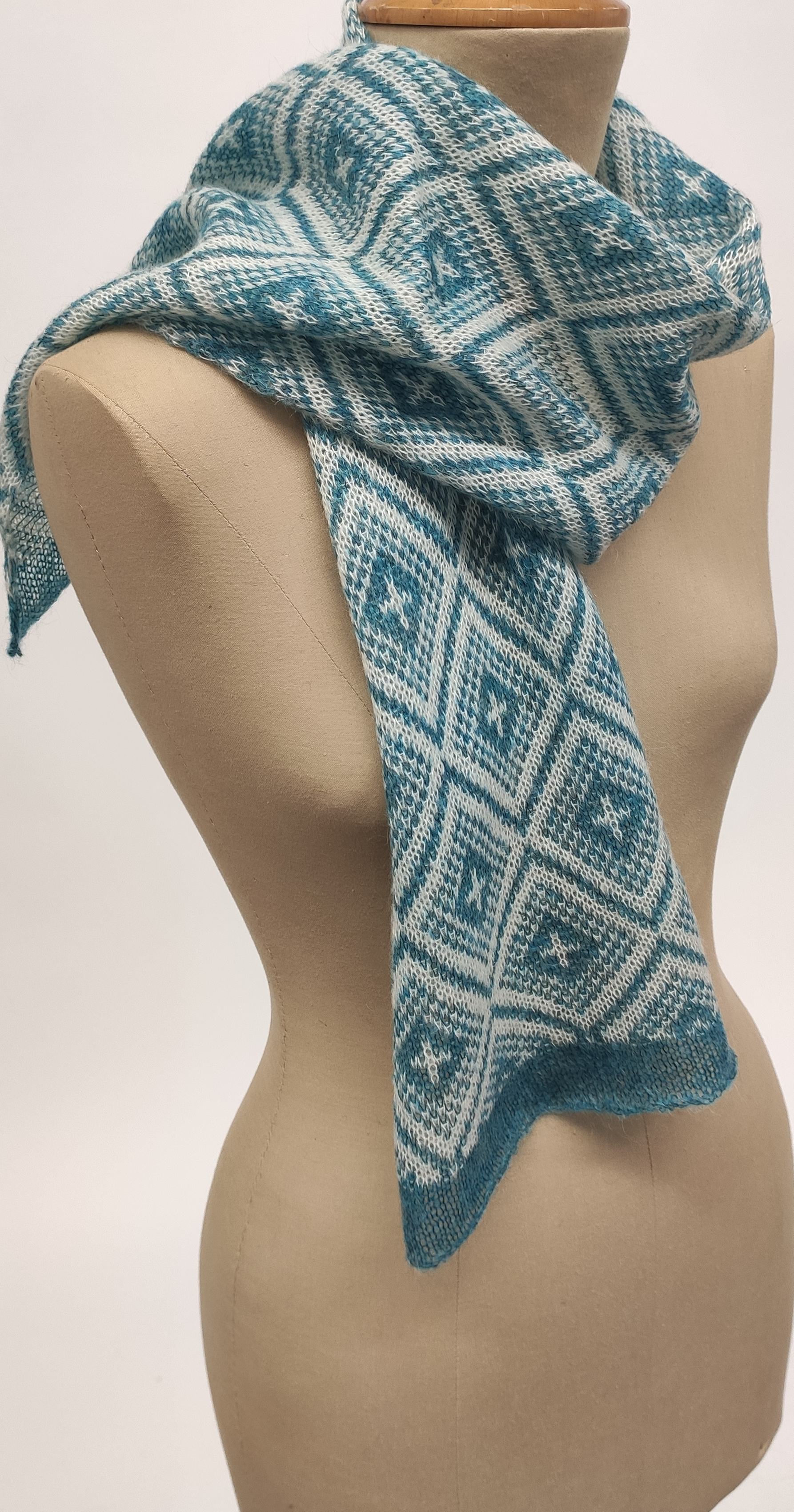 Sciarpa Mohair Jacquard Blu Melange e Bianco Panna - Mela Wedding