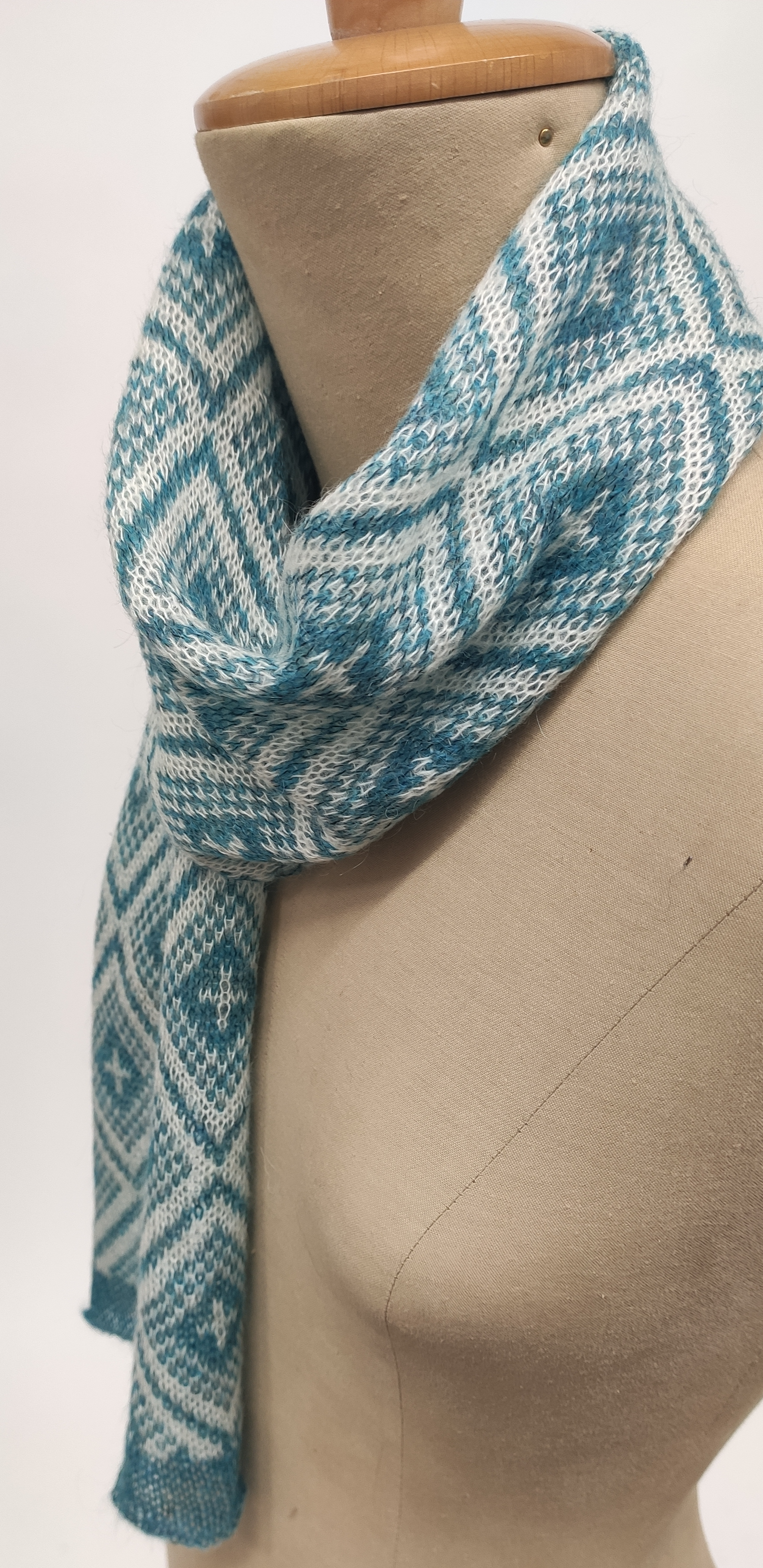 Sciarpa Mohair Jacquard Blu Melange e Bianco Panna - Mela Wedding
