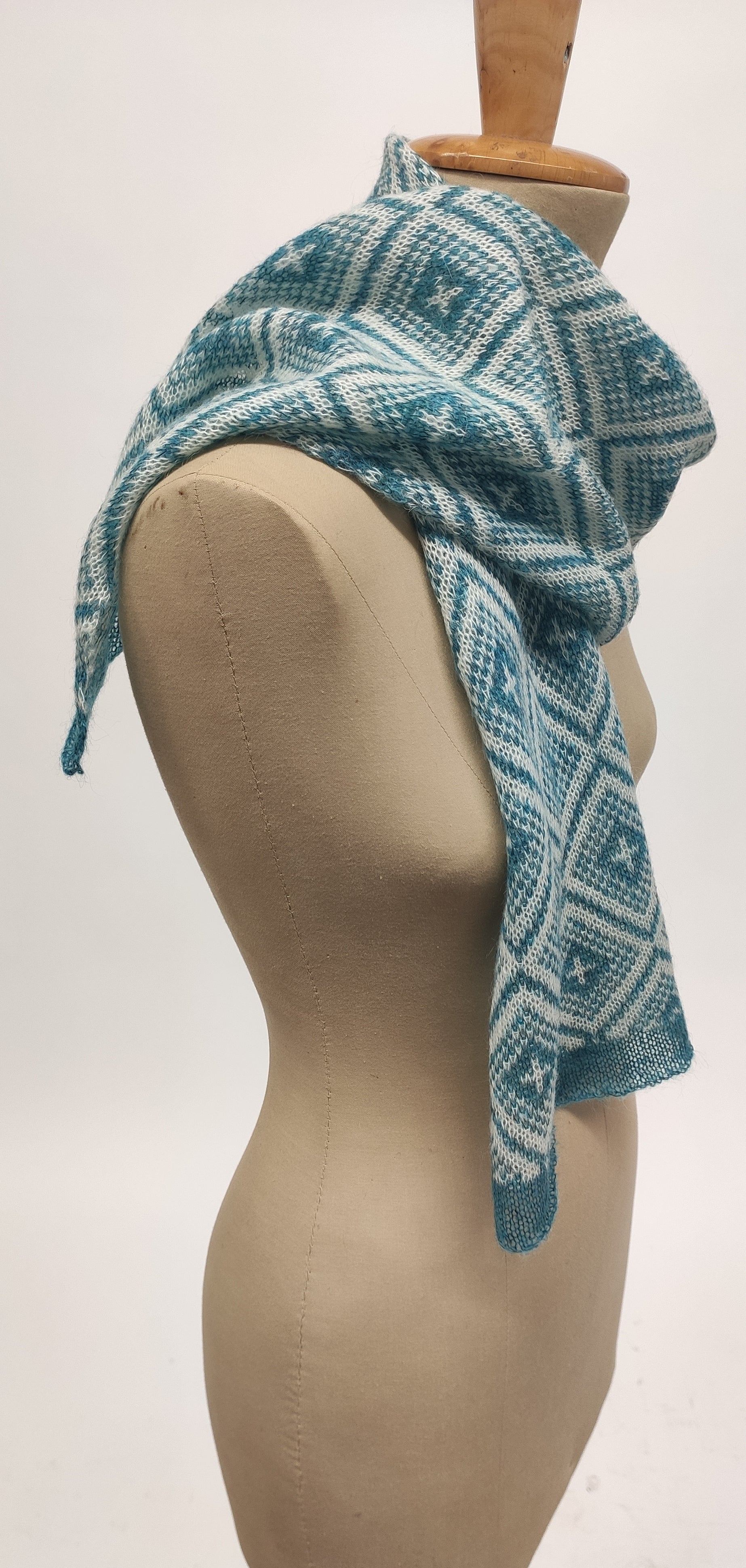 Sciarpa Mohair Jacquard Blu Melange e Bianco Panna - Mela Wedding