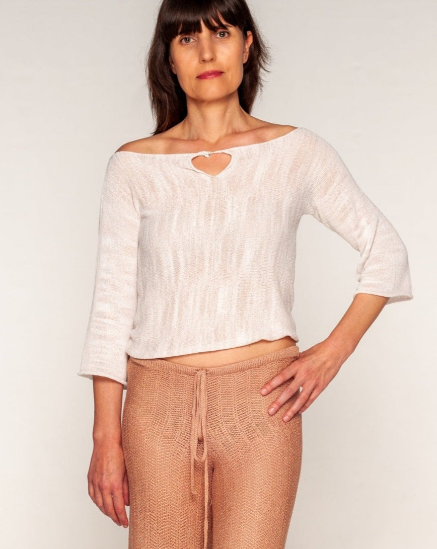 Top Bianco Tziky in viscosa con swarovski - Mela Wedding