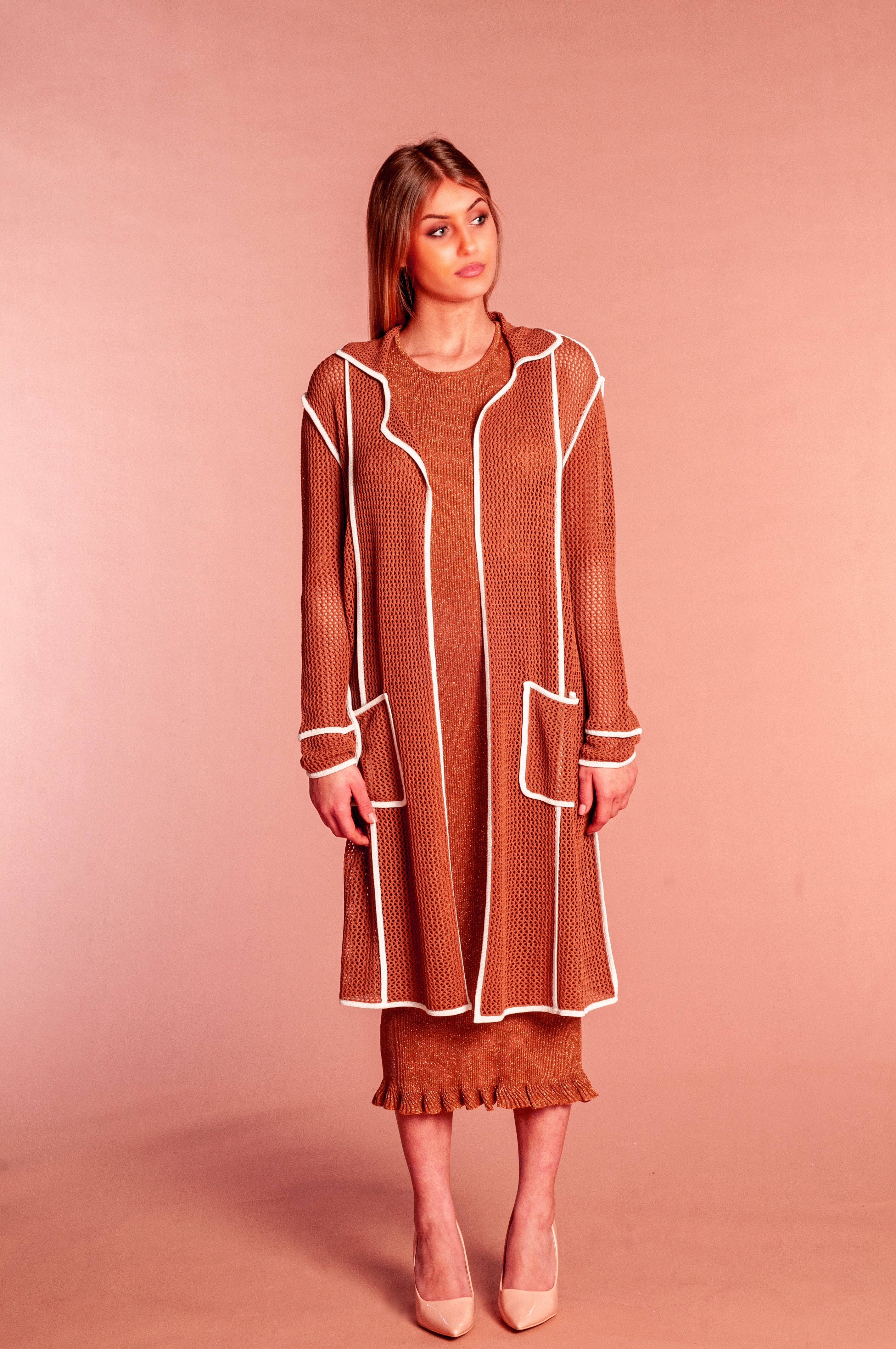 Trench rete marrone e bianco - Mela Wedding