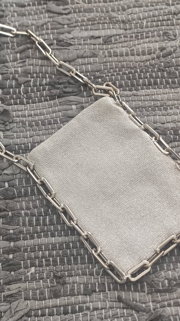 silver-colored cocktail handbag in metallic yarn 