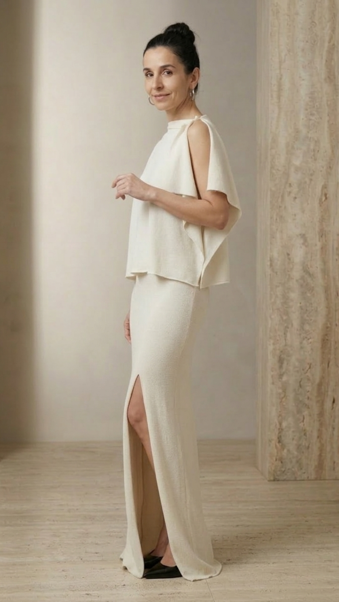 Refined wedding dress designed for mature brides. Comfortable, elegant and minimal with a contemporary silhouette.