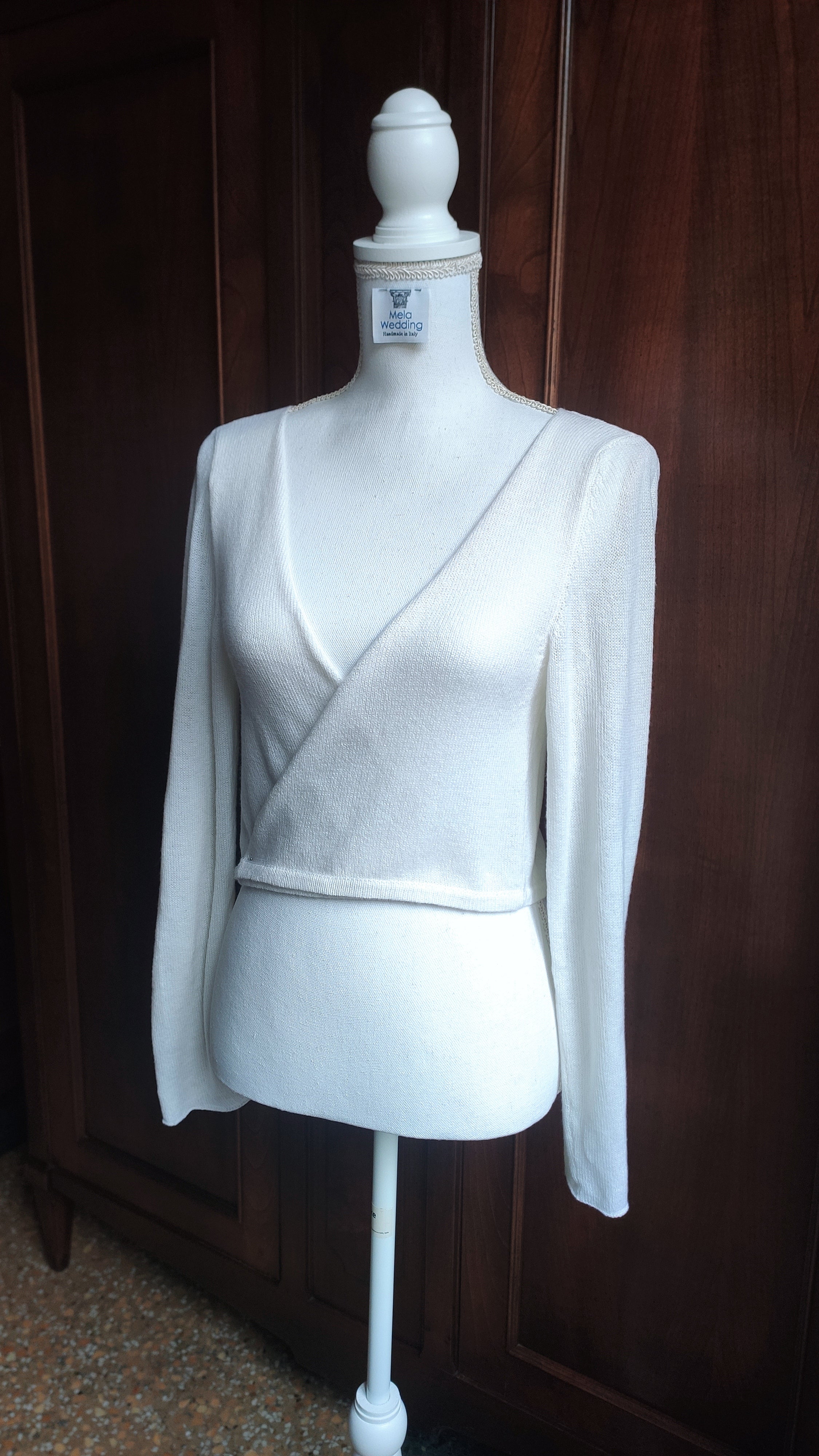 custom made pure cashmere bridal crisscross cardigan