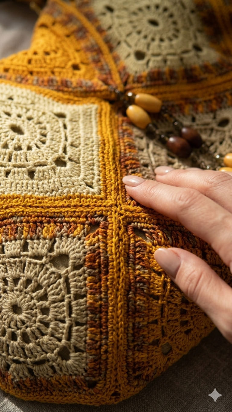 Close-up of crochet texture in mercerized Egyptian cotton, artisanal craftsmanship detail
