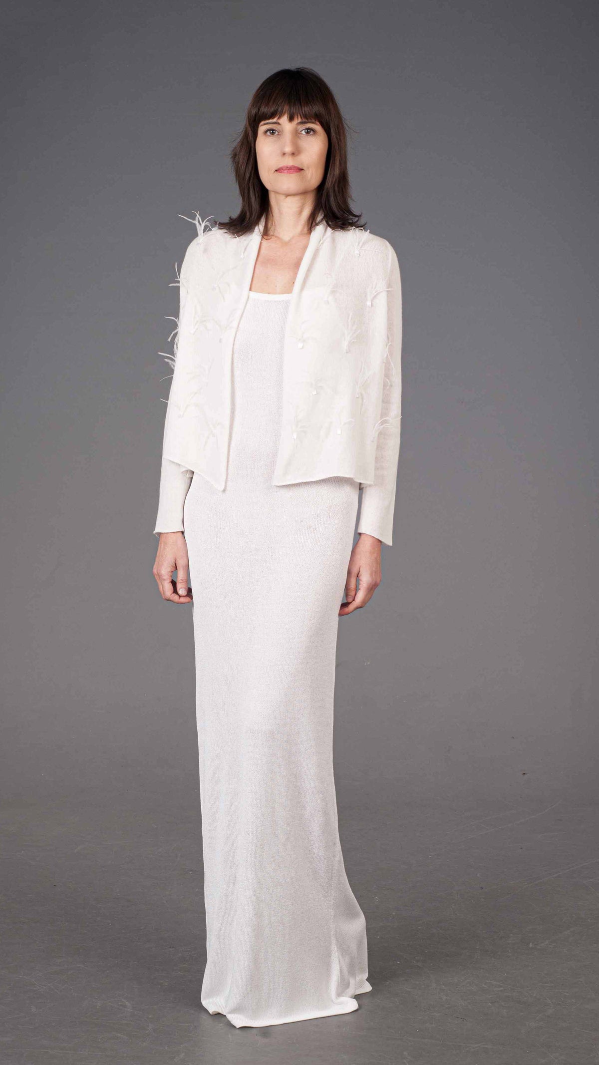 Giacchetto Bolero Cashmere Sposa con Piume di Struzzo - Mela Wedding